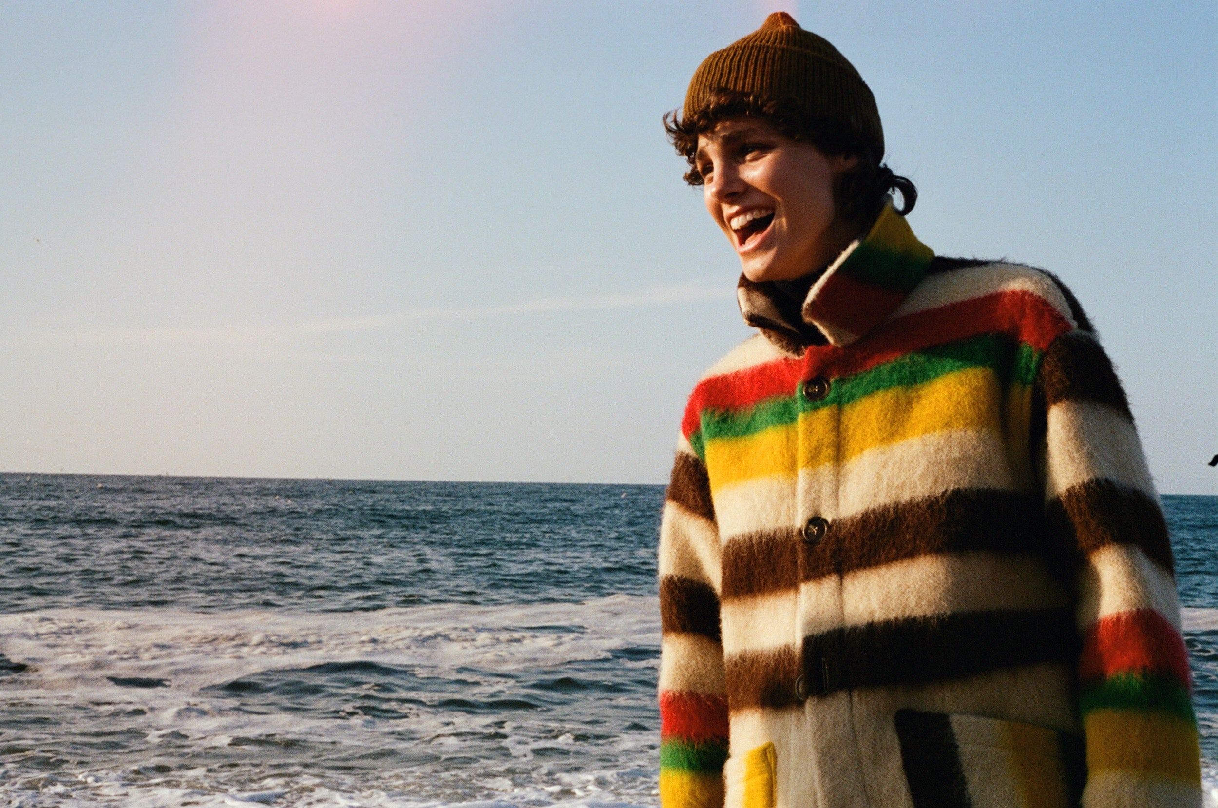 Els wears Yak Wool Jacket and Watch Cap in Caramel