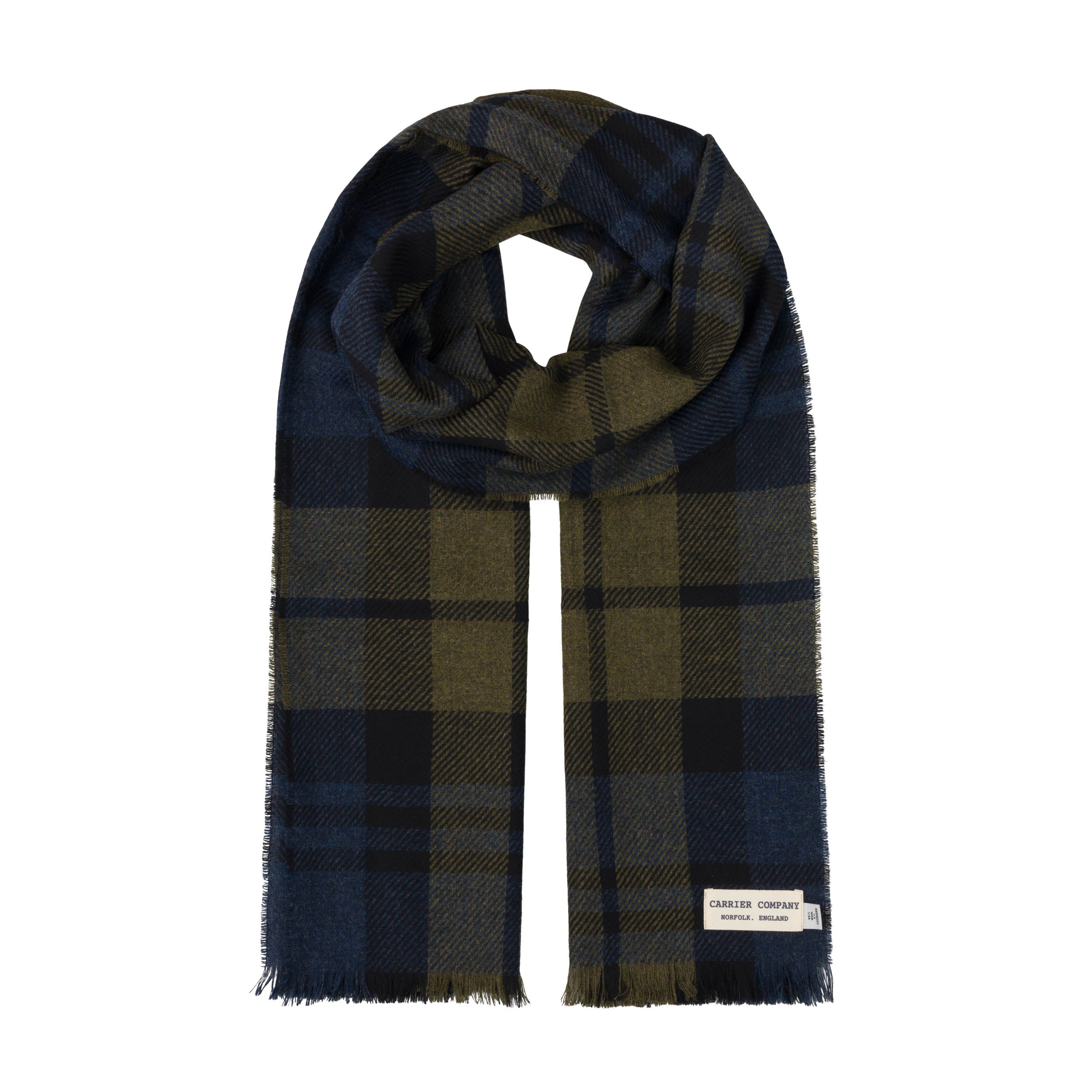 Carrier Company Luxury Cashmere & Lambswool Scarf in Black Watch Olive