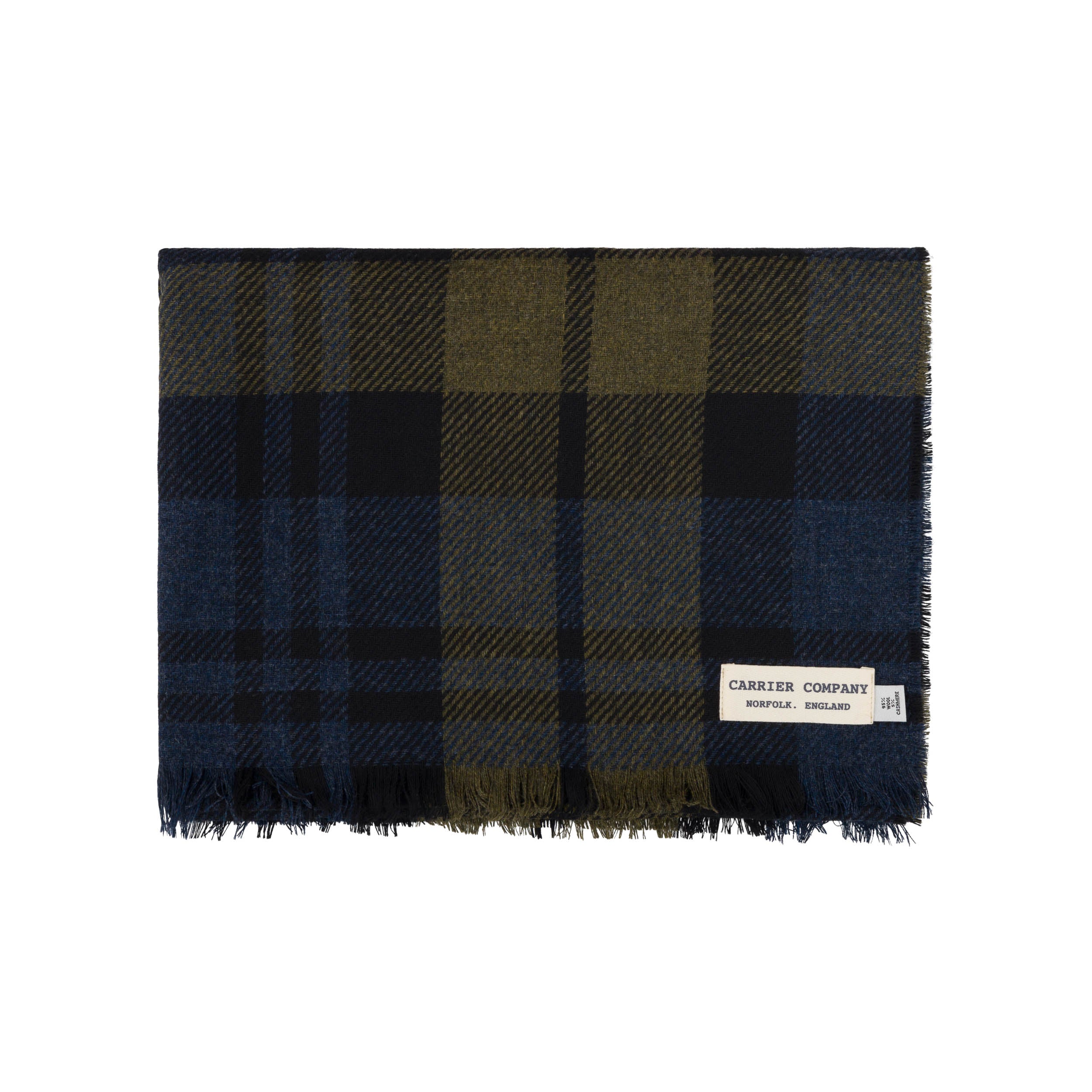 Carrier Company Luxury Cashmere & Lambswool Scarf in Black Watch Olive