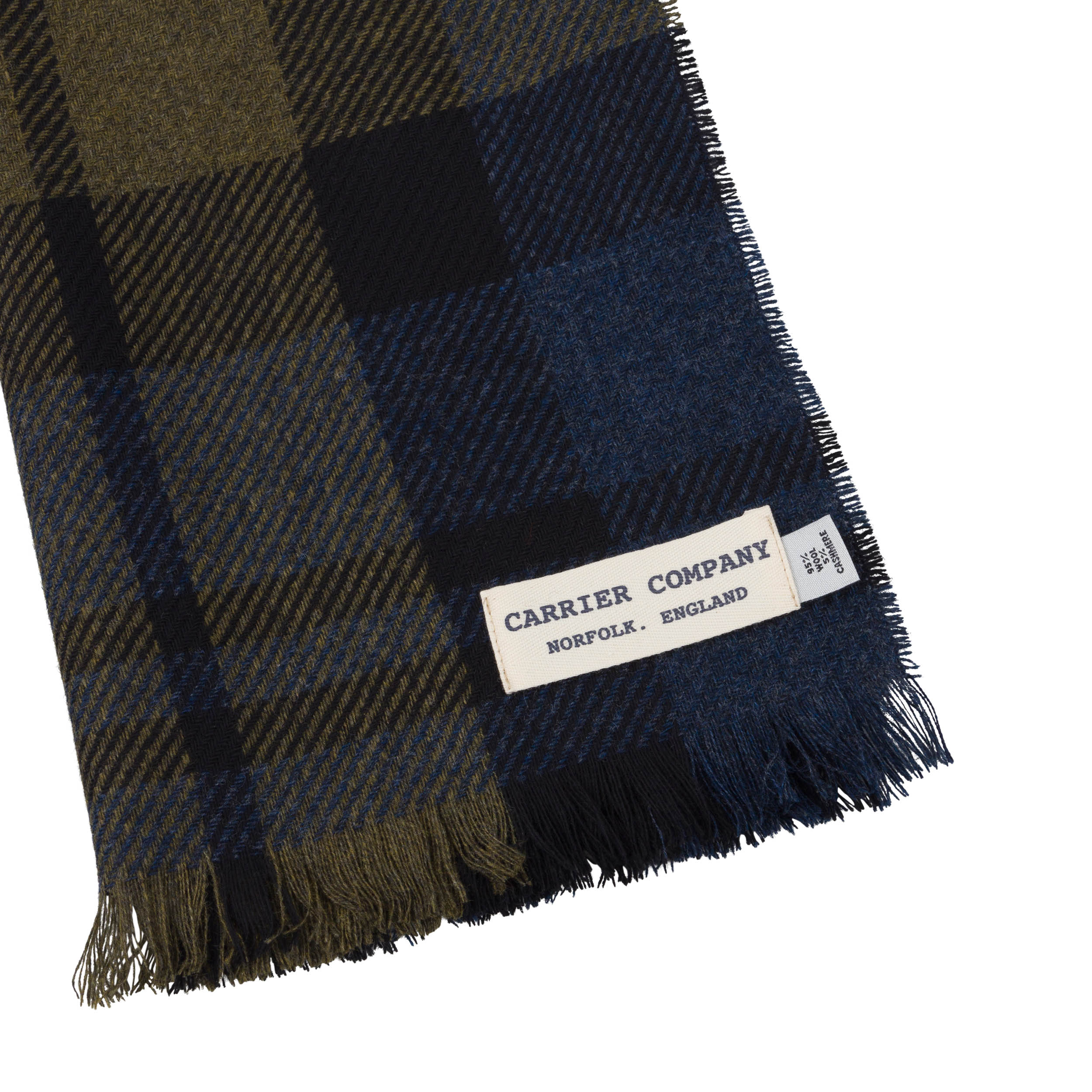 Carrier Company Luxury Cashmere & Lambswool Scarf in Black Watch Olive