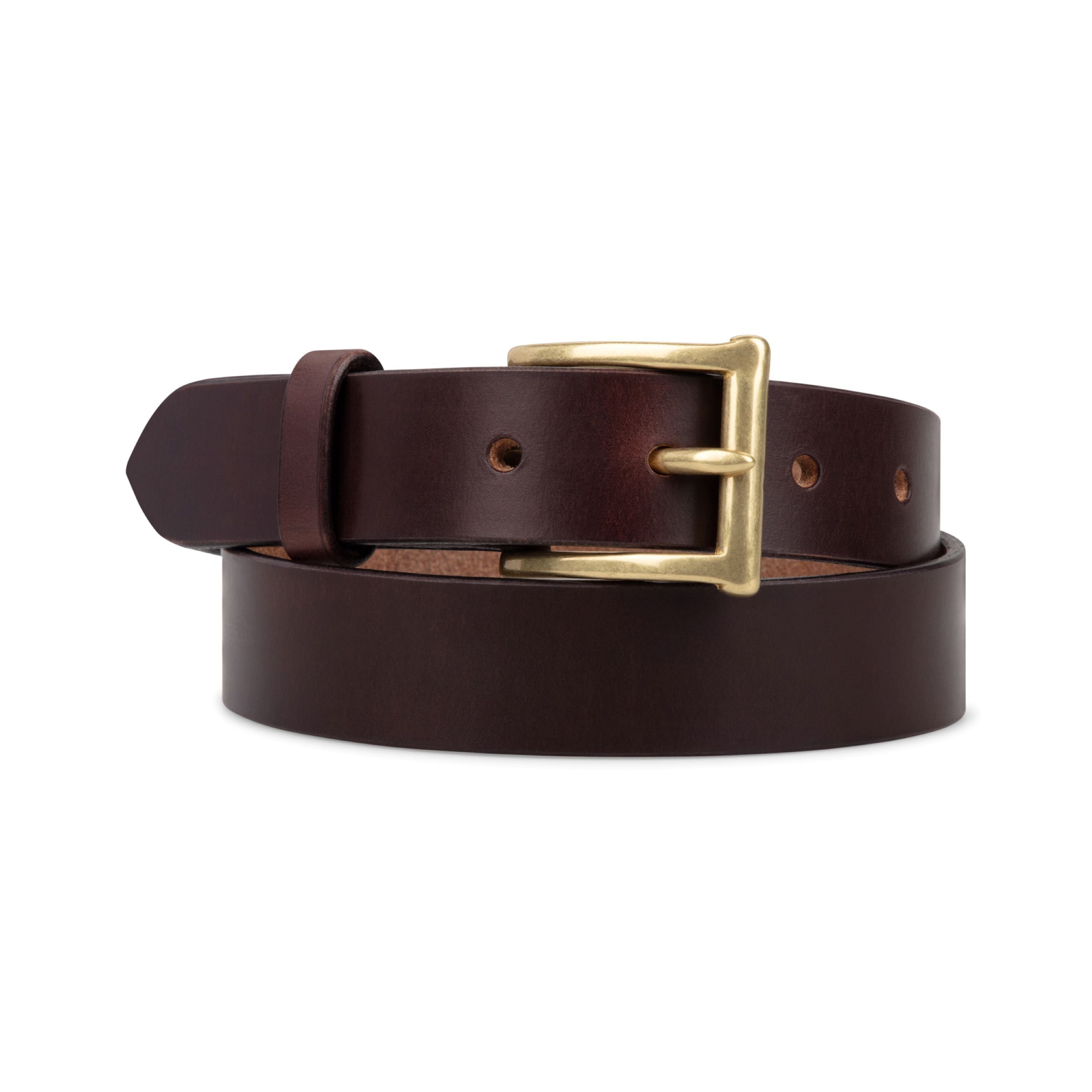 STURDY BROWN LEATHER BELT WITH GOLD BUCKLE