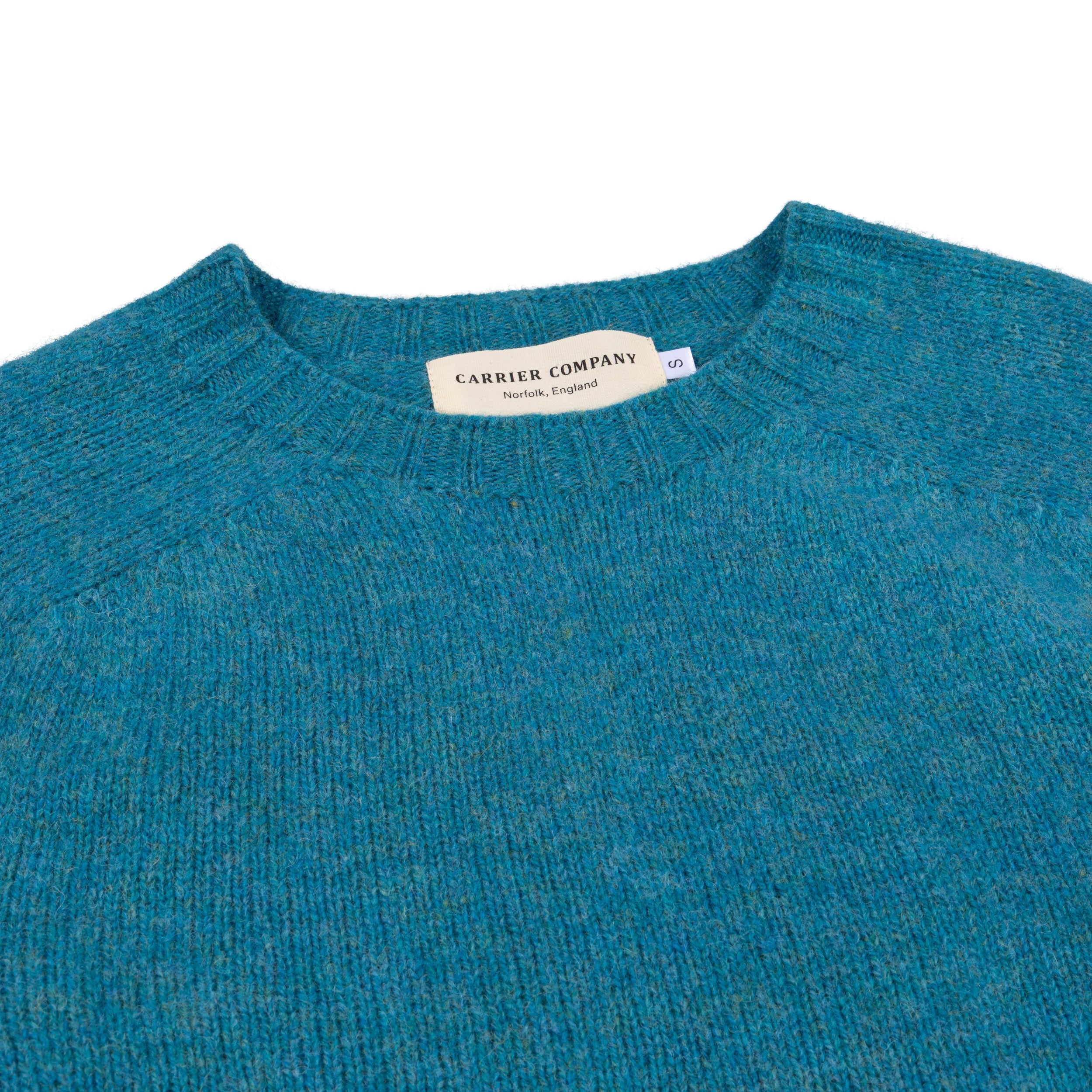 Carrier Company Shetland Wool Jumper In Kingfisher Lambswool