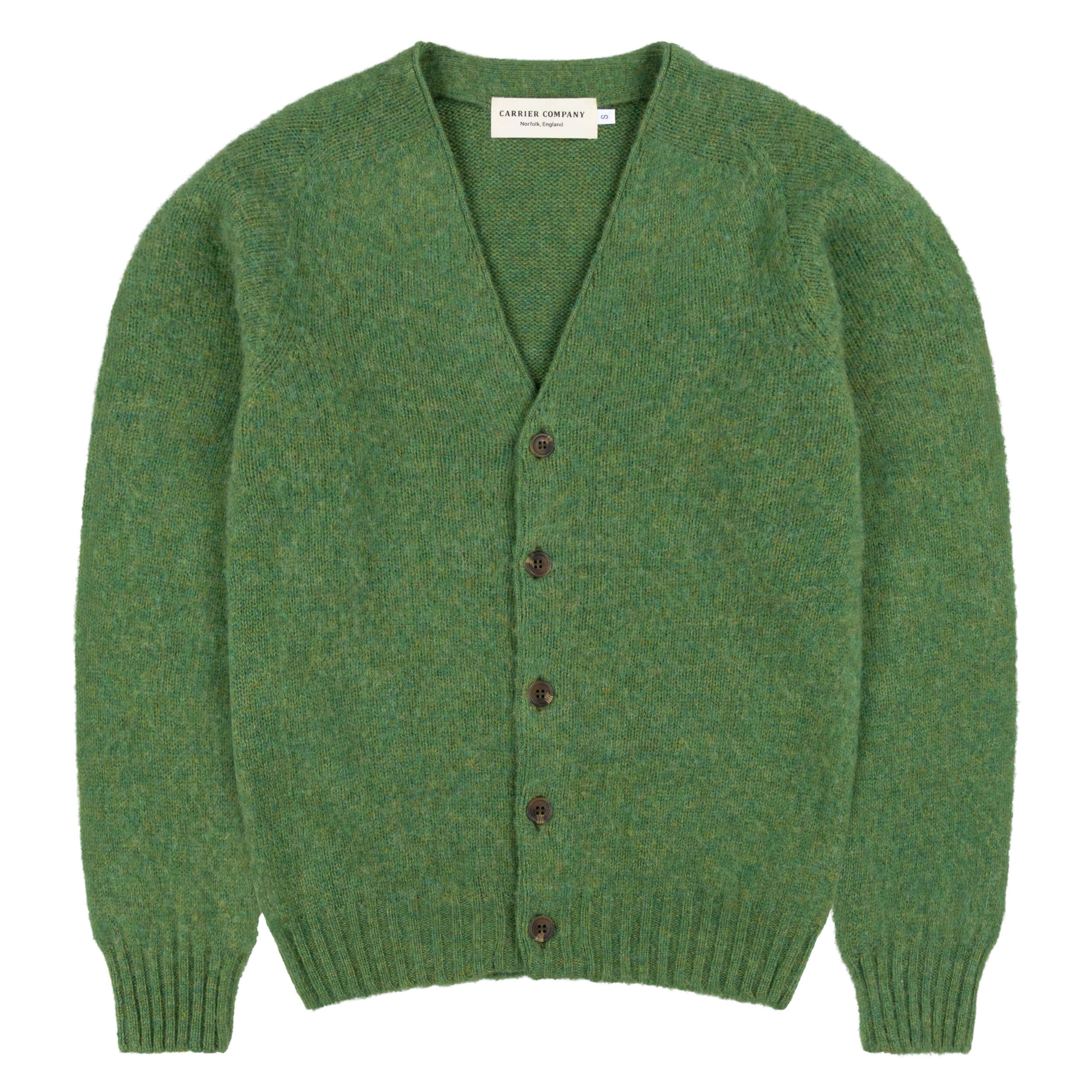 Carrier Company Brushed Shetland Lambswool Cardigan In Parsley