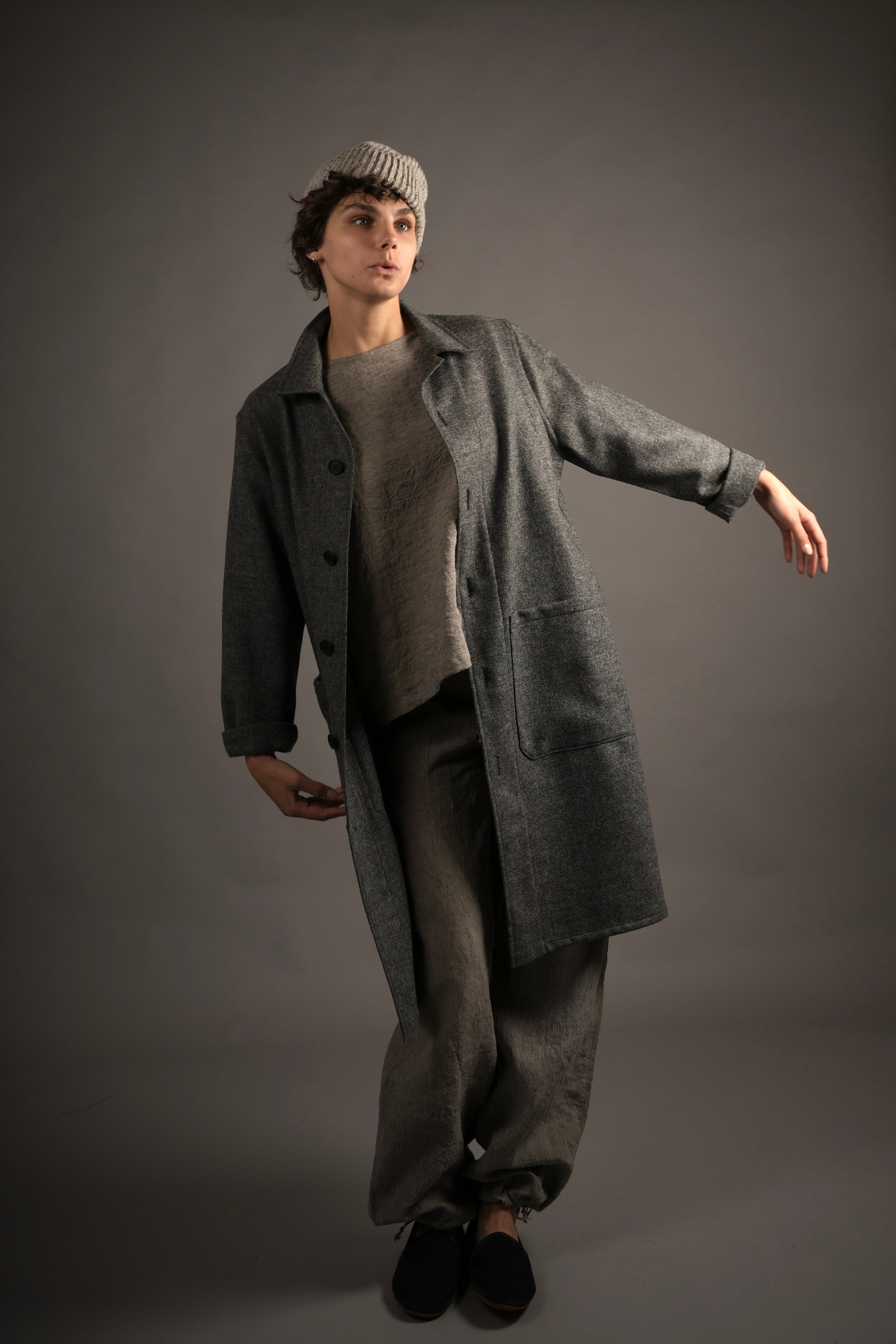Els Wears Carrier Company Wool Coat in Grey
