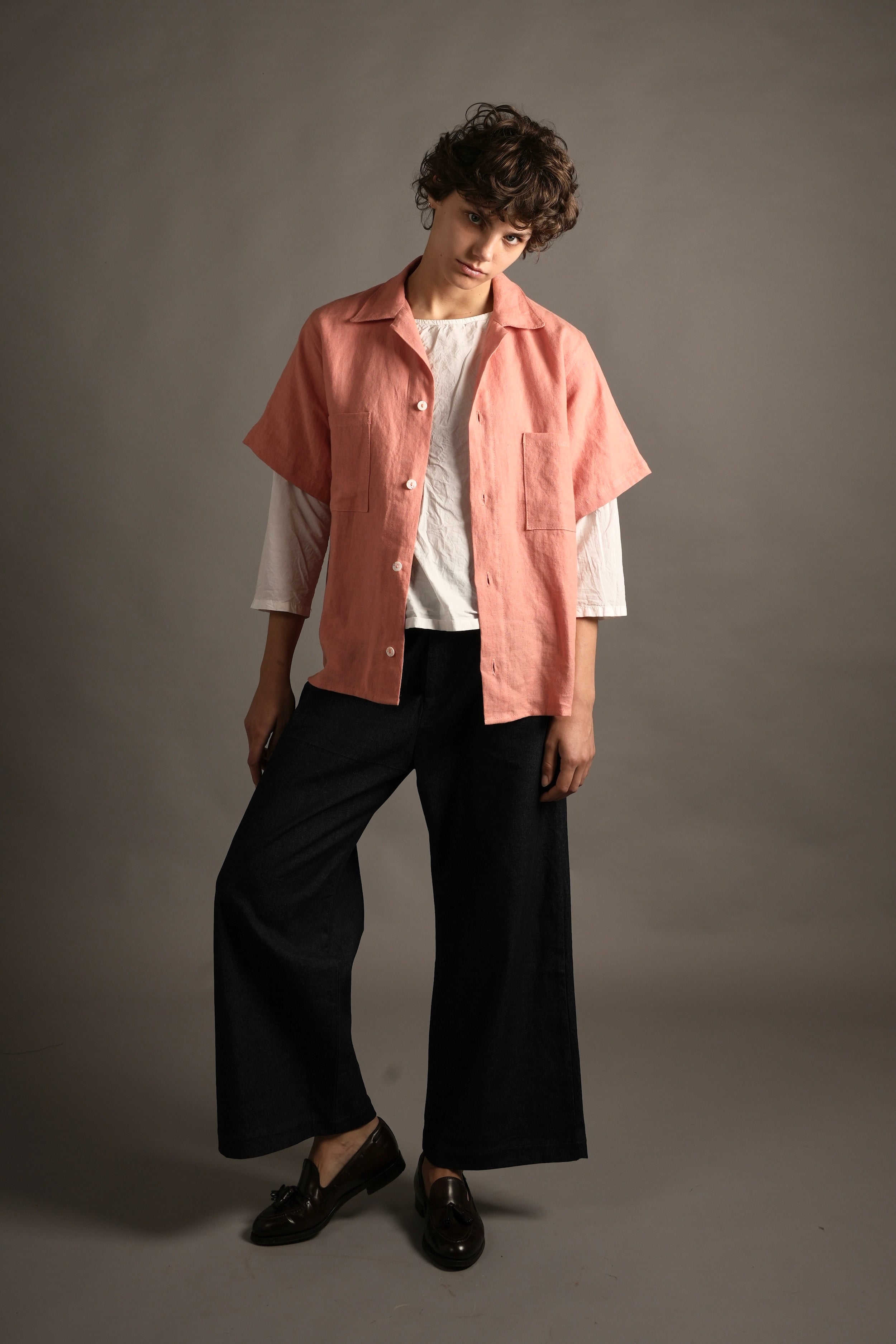 Els Wears Carrier Company Cuban Shirt Peach, Cotton Tee Shirt & Sailor's Trousers