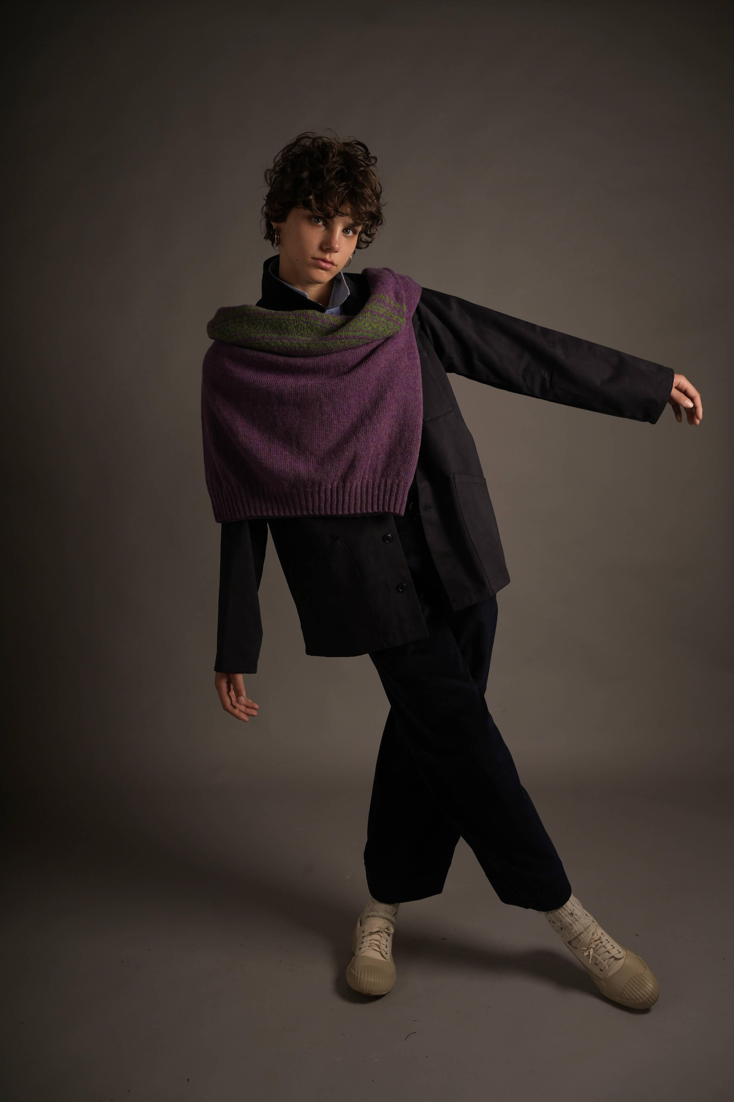 Els Wears Carrier Company Shetland Yoke Jumper In Parsley & Lavender