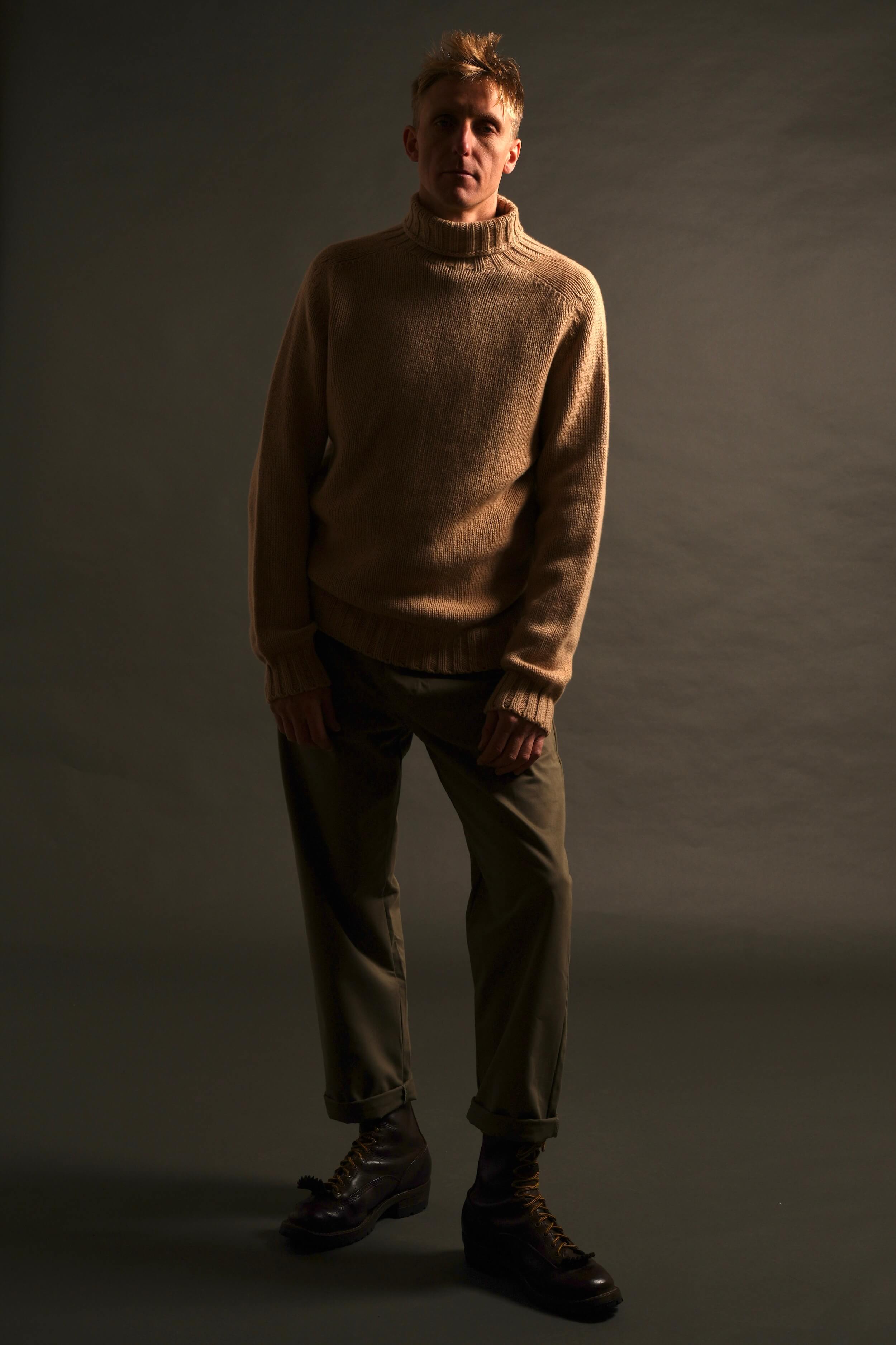 Tommy Wears Carrier Company Supremely Soft Roll Neck Heavy Gauge Lambswool In Camel