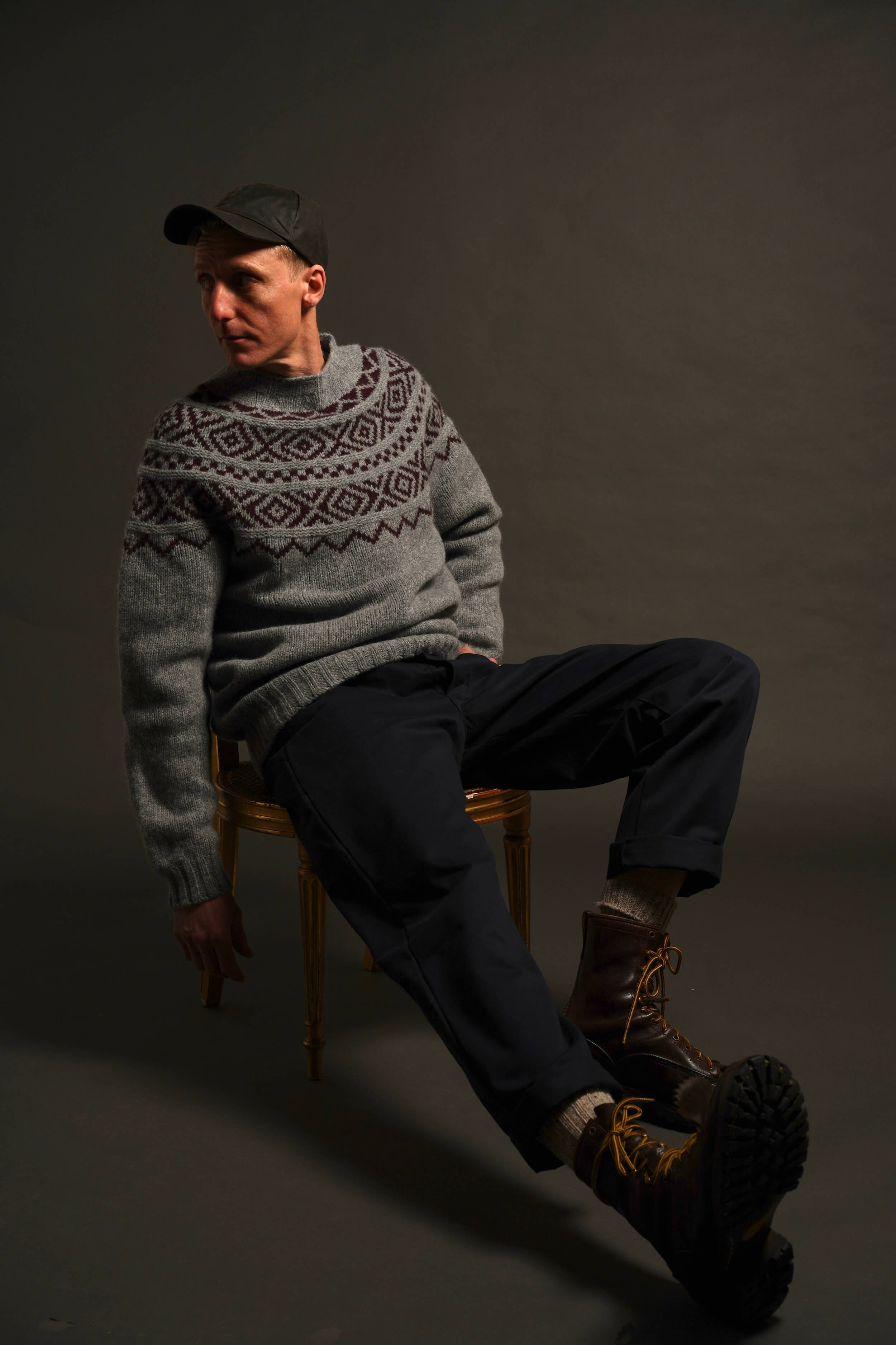 Tommy Wears Carrier Company Chunky Wide Yoke In Beetroot & Grey