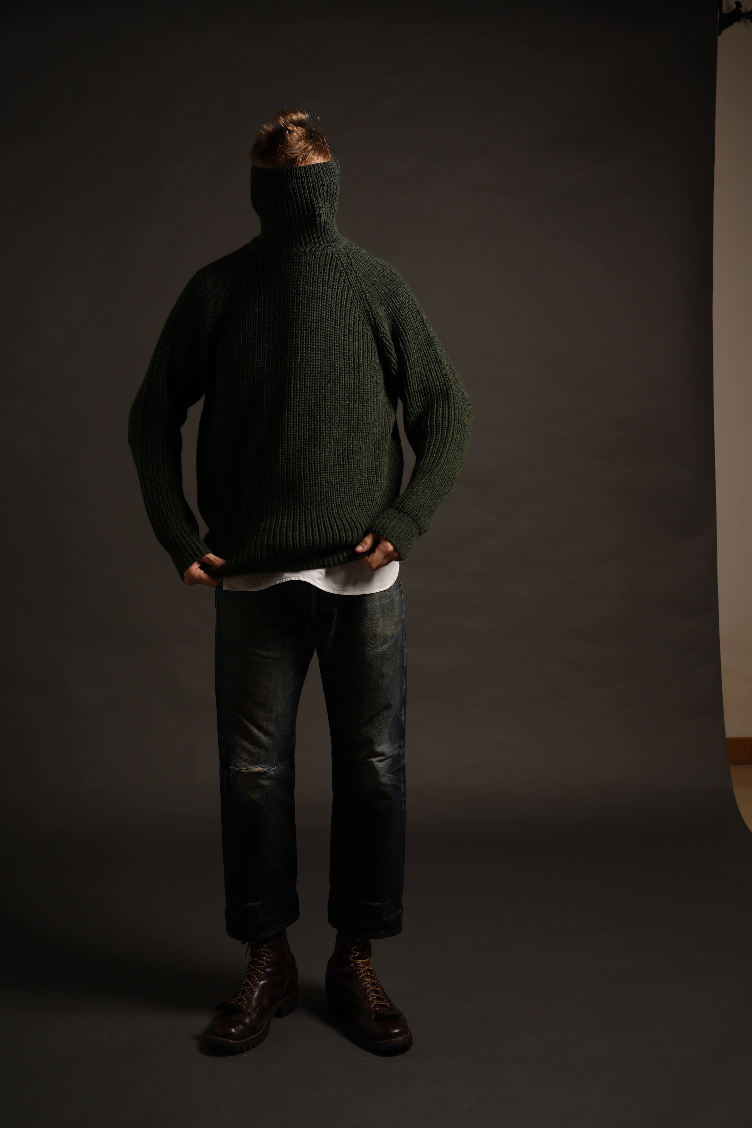 Tommy Wears Carrier Company Fisherman's Jumper In Kelp