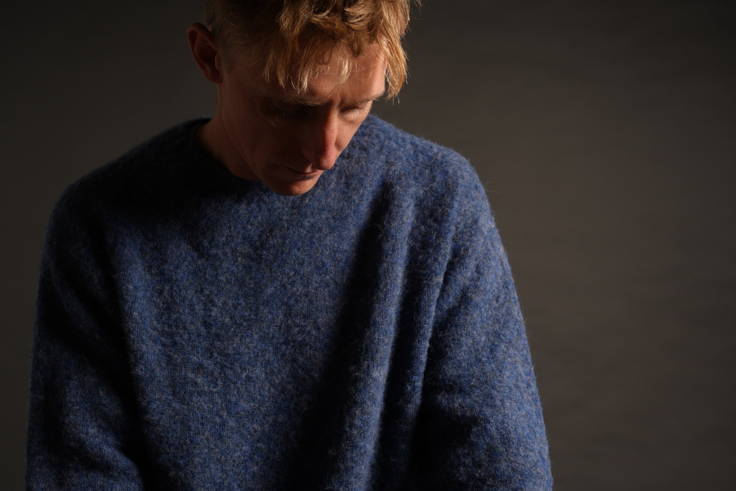 Tommy Wears Carrier Company Brushed Shetland Wool Jumper in North Sea