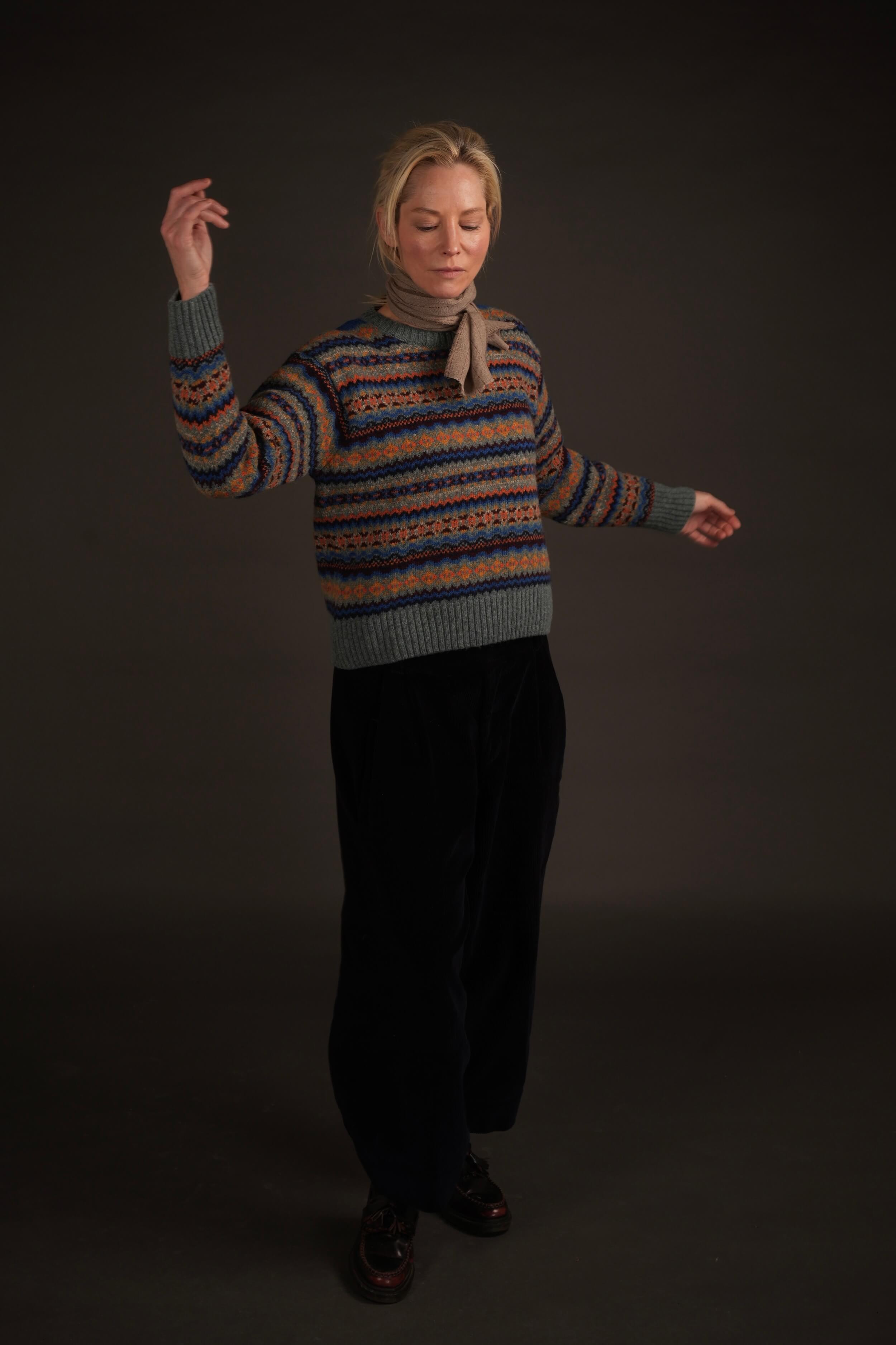 Sienna Wears Carrier Companuy Fair Isle Jumper In Sea Glass