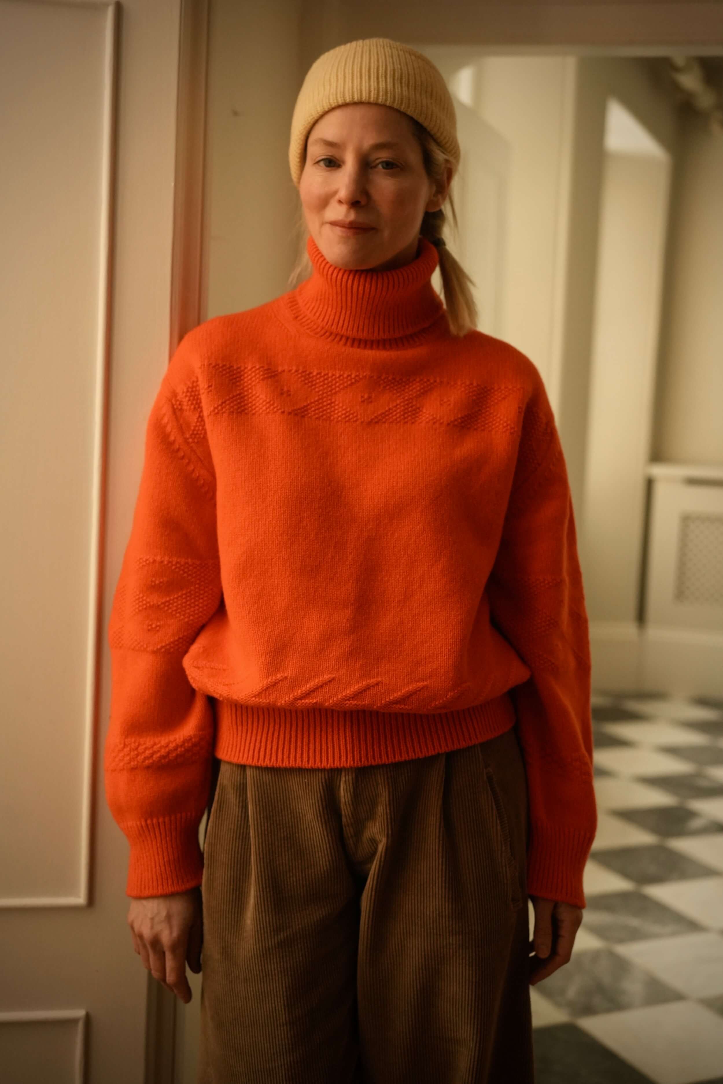 Sienna Wears Carrier Company Textured Polo Neck In Satsuma