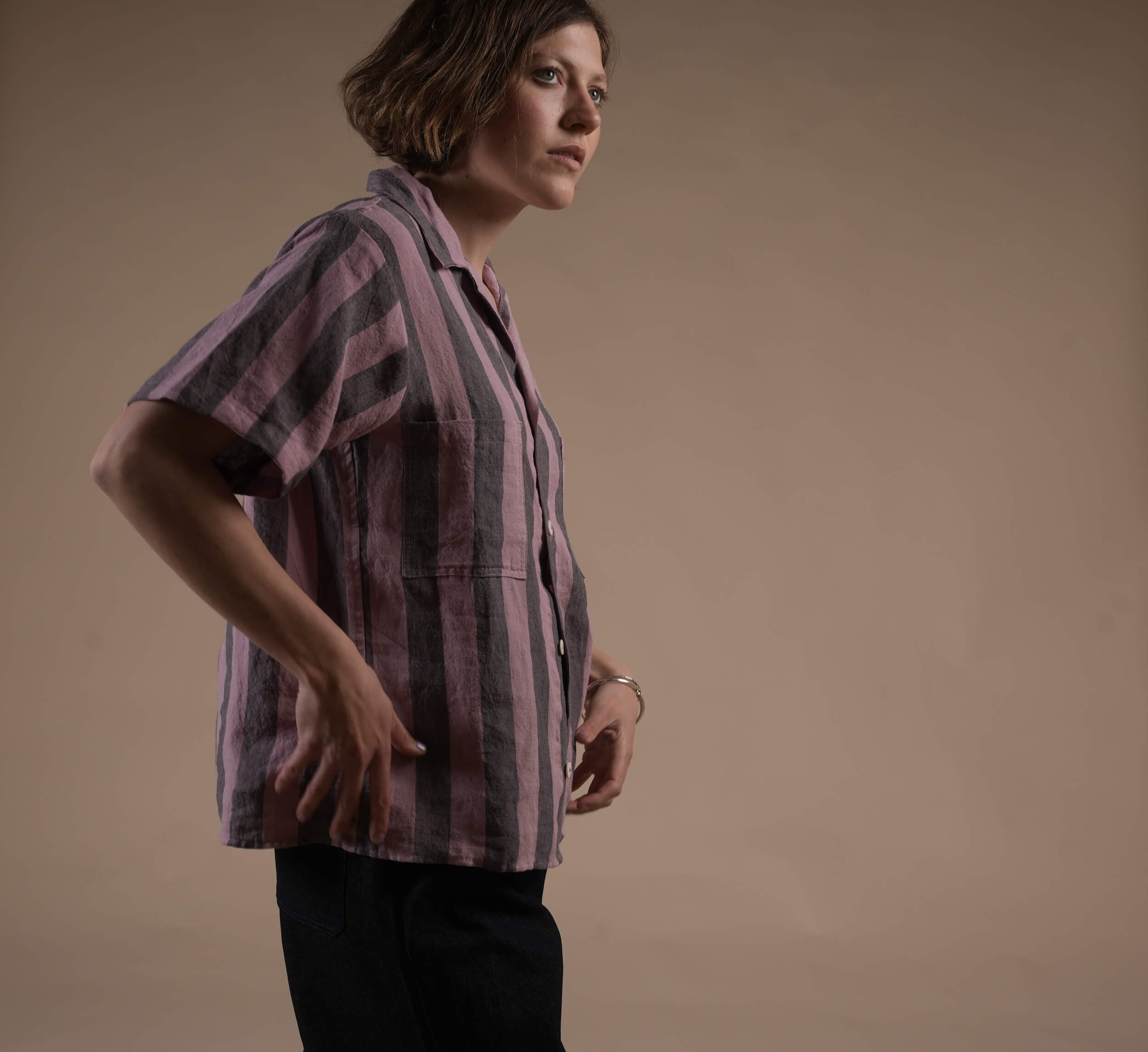 Minna Wears Carrier Company Cuban Shirt In Licorice Stripe