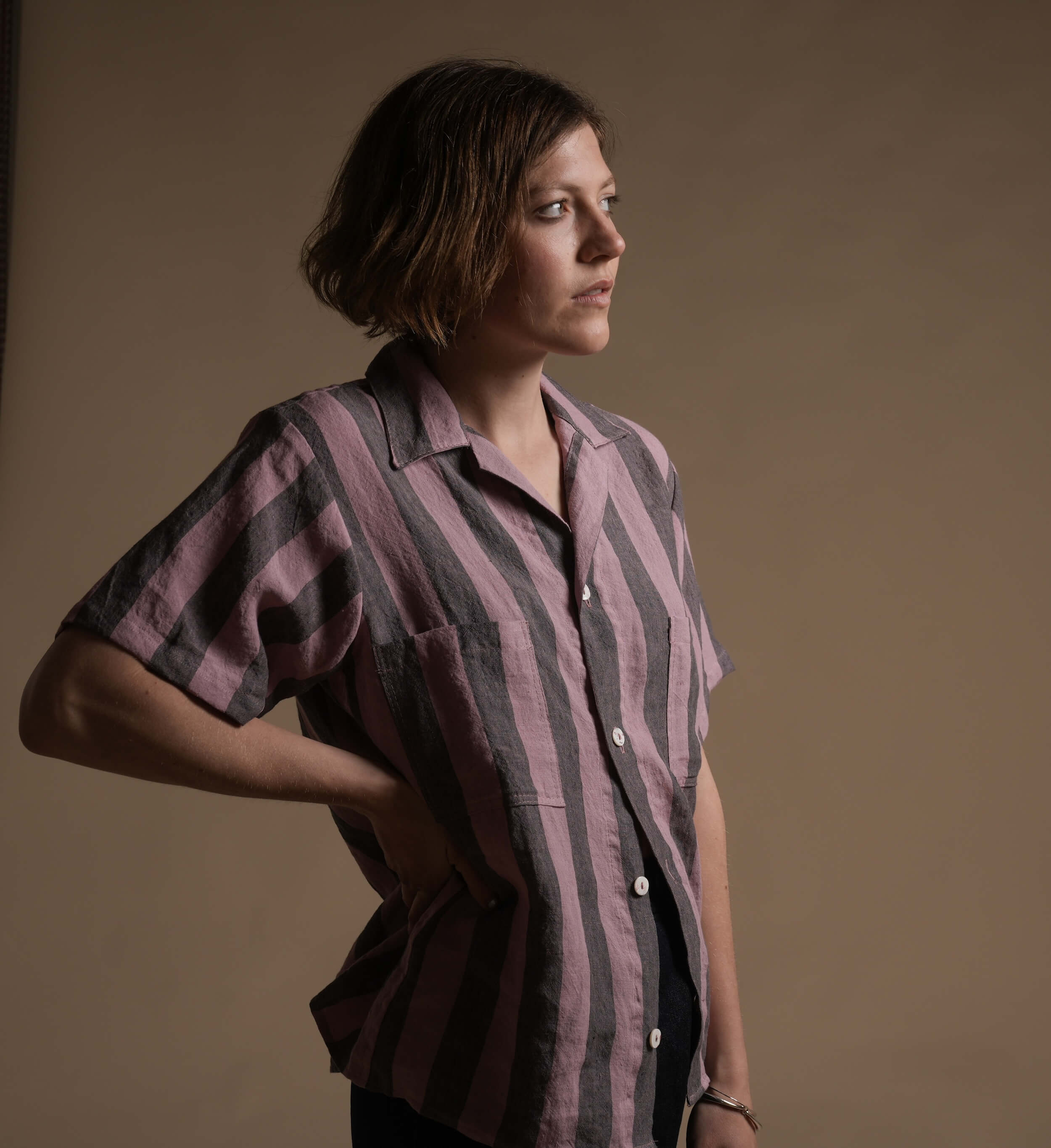 Minna Wears Carrier Company Cuban Shirt In Licorice Stripe