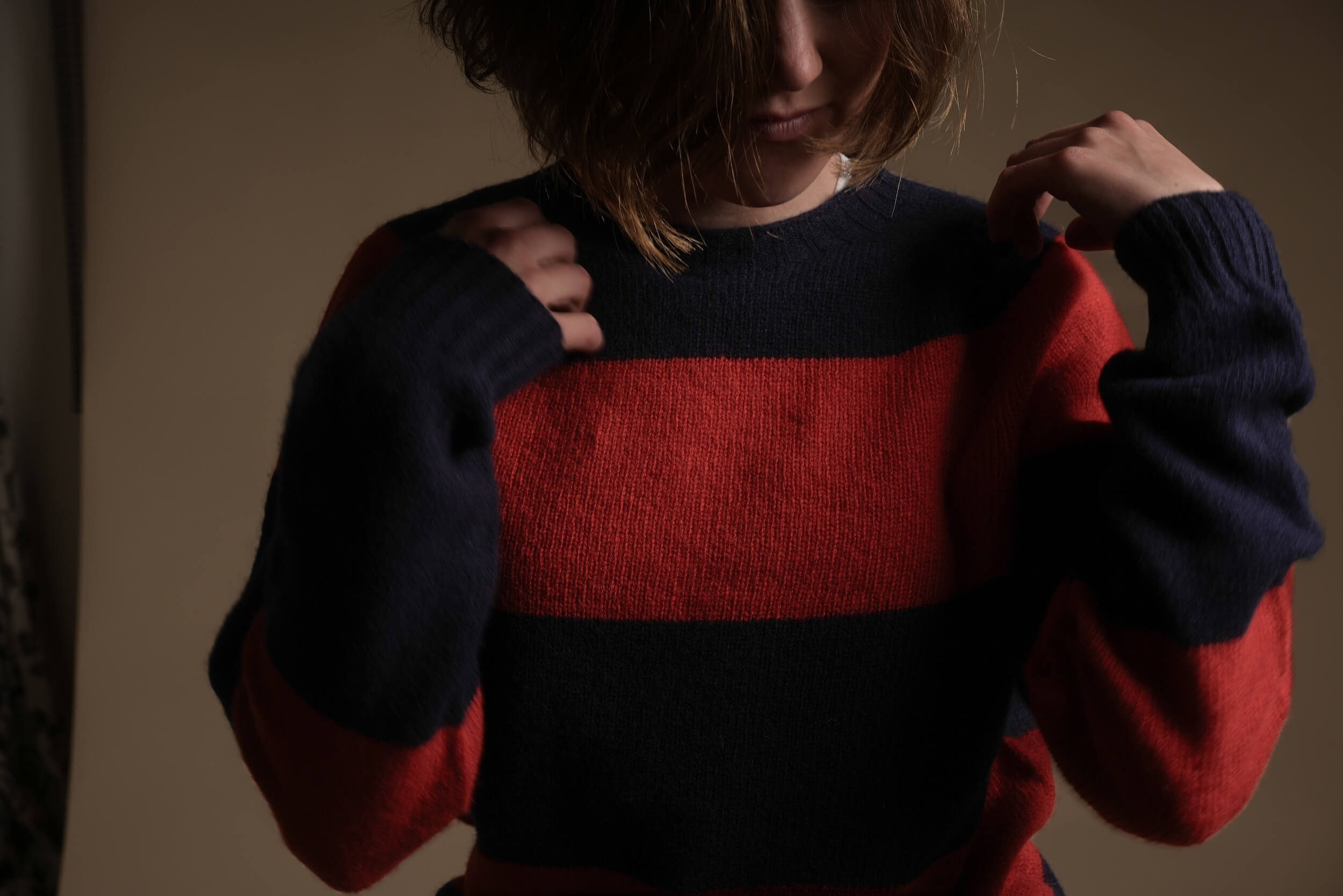 Carrier Company Banded Lambswool Jumper In Navy & Red Lambswool