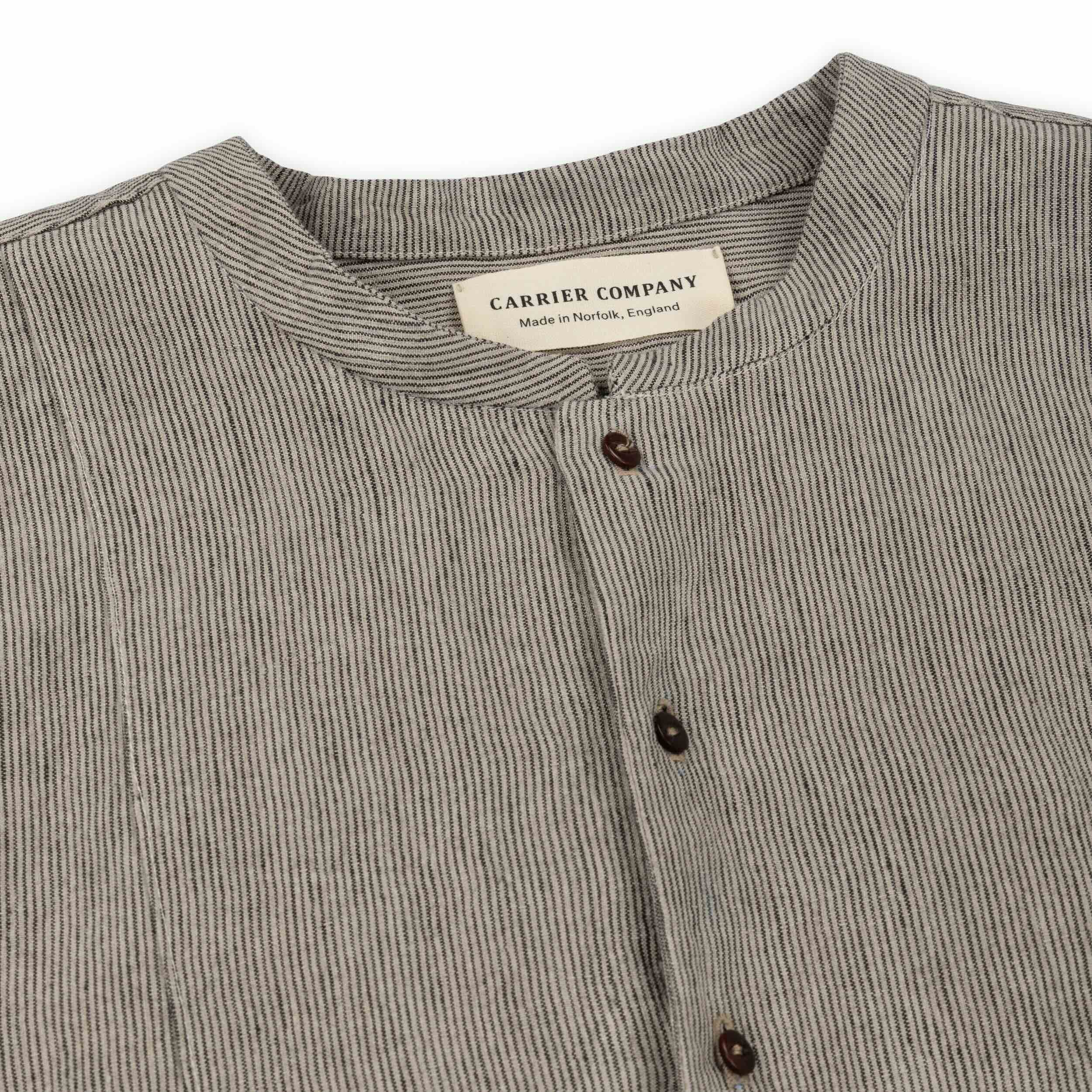Carrier Company Léa Dress in Charcoal Needle Stripe linen.