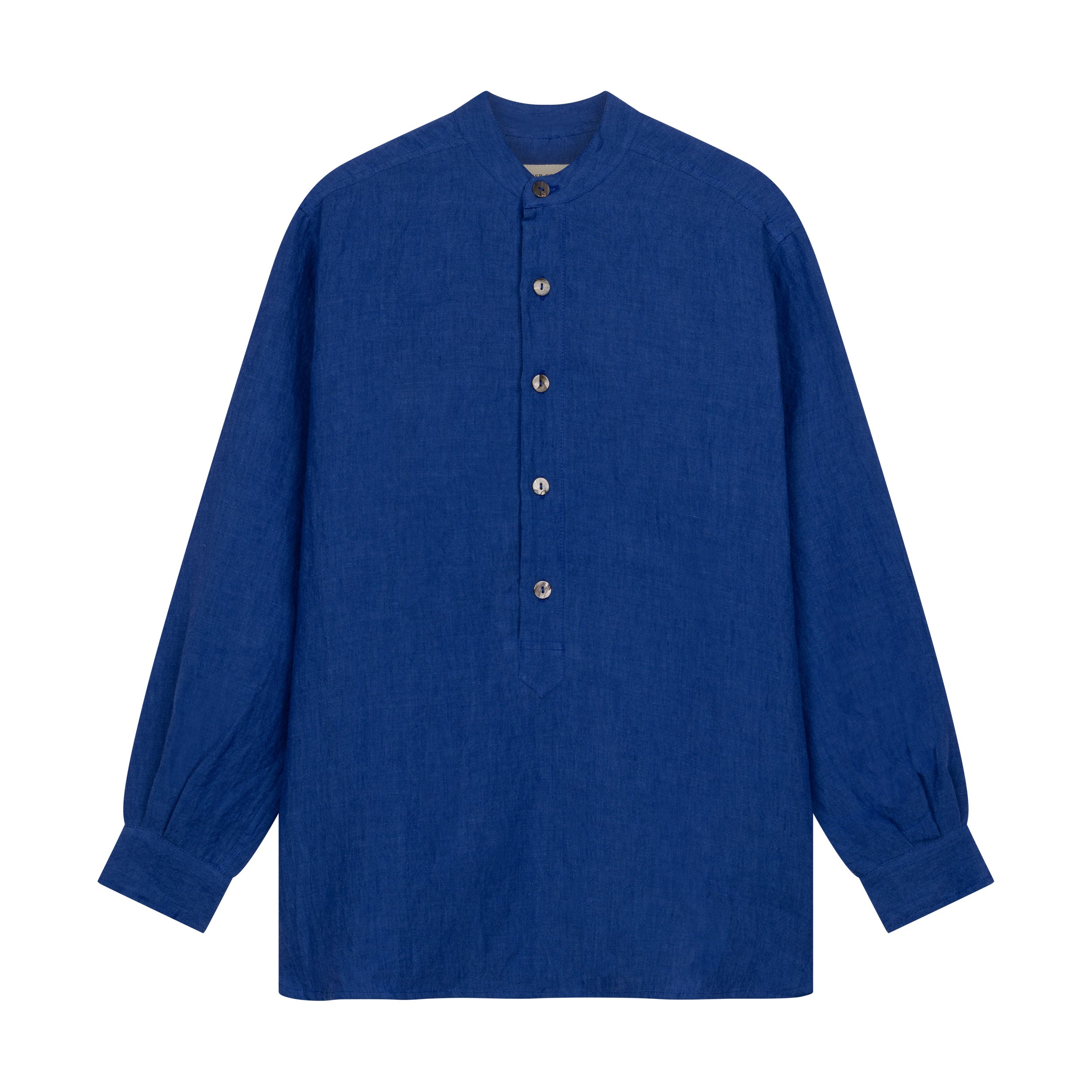 Carrier Company Linen Collarless Shirt In Cobalt Blue