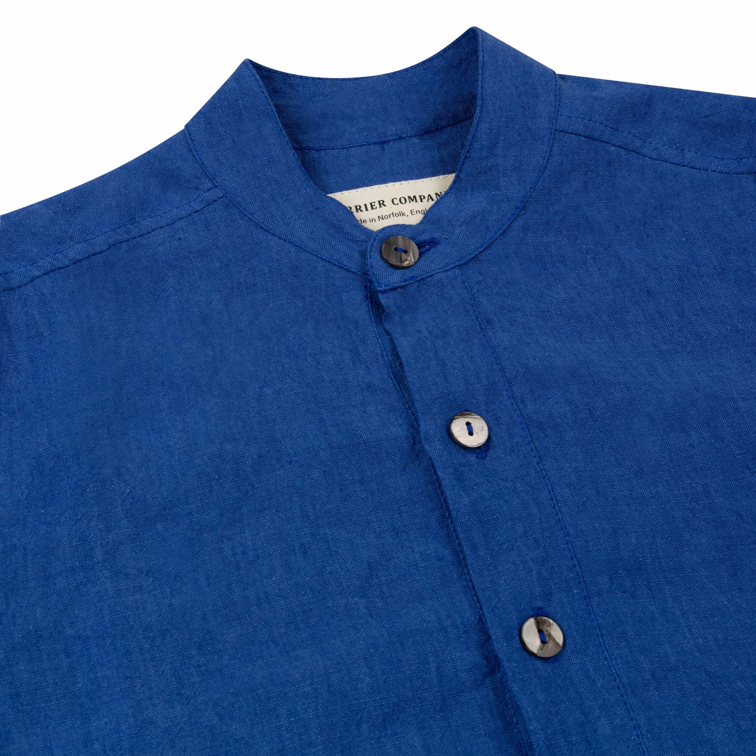 Carrier Company Linen Collarless Shirt In Cobalt Blue
