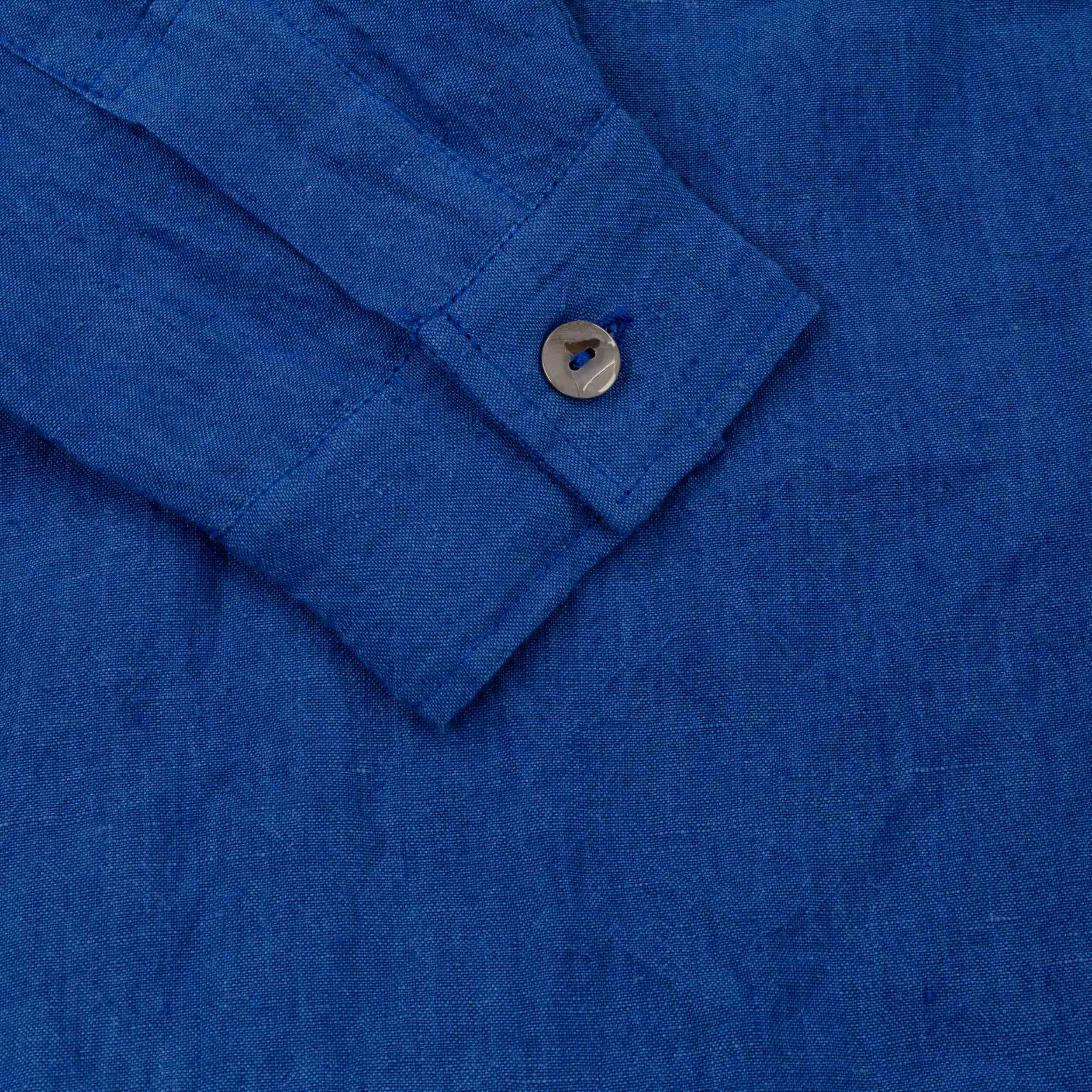 Carrier Company Linen Collarless Shirt In Cobalt Blue
