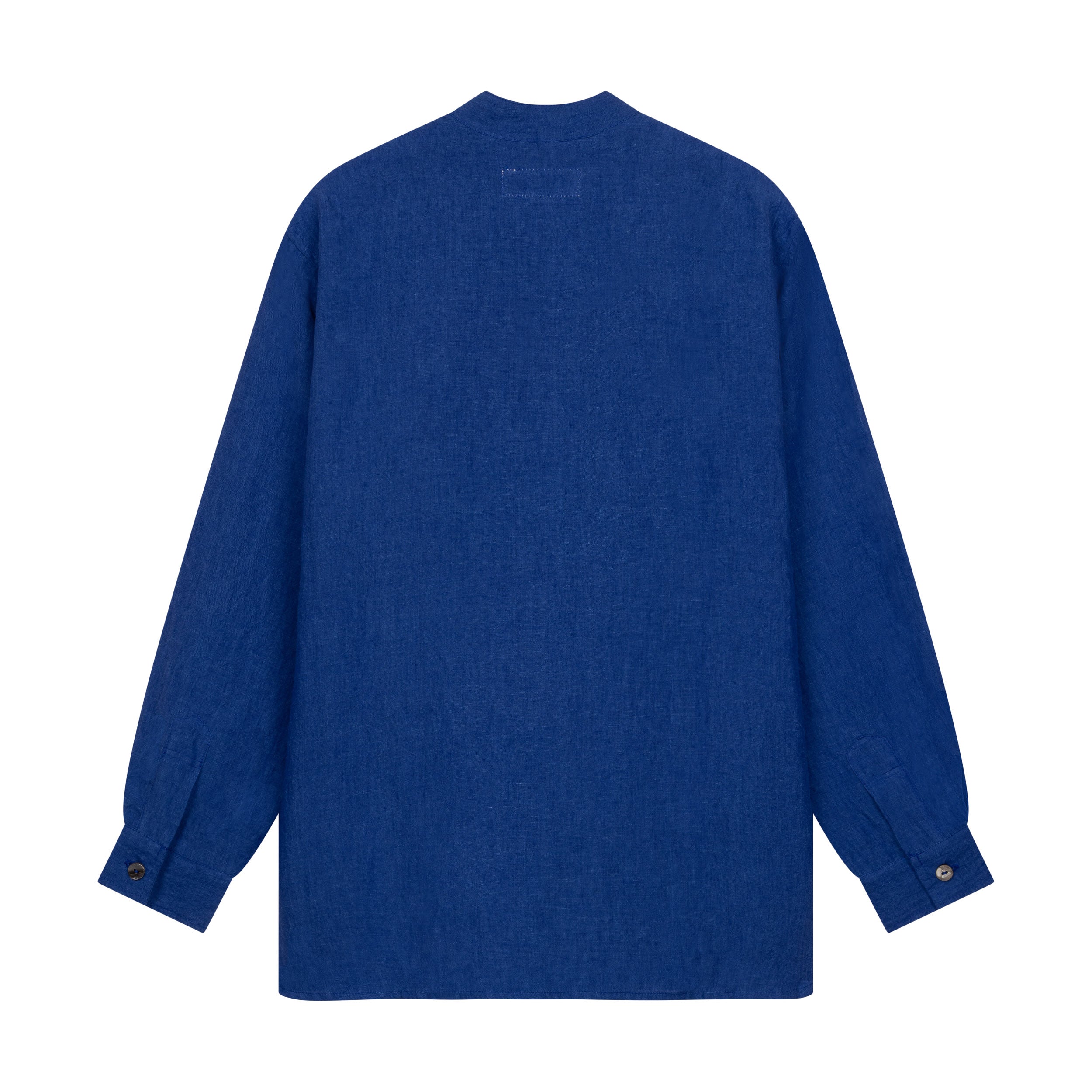 Carrier Company Linen Collarless Shirt In Cobalt Blue