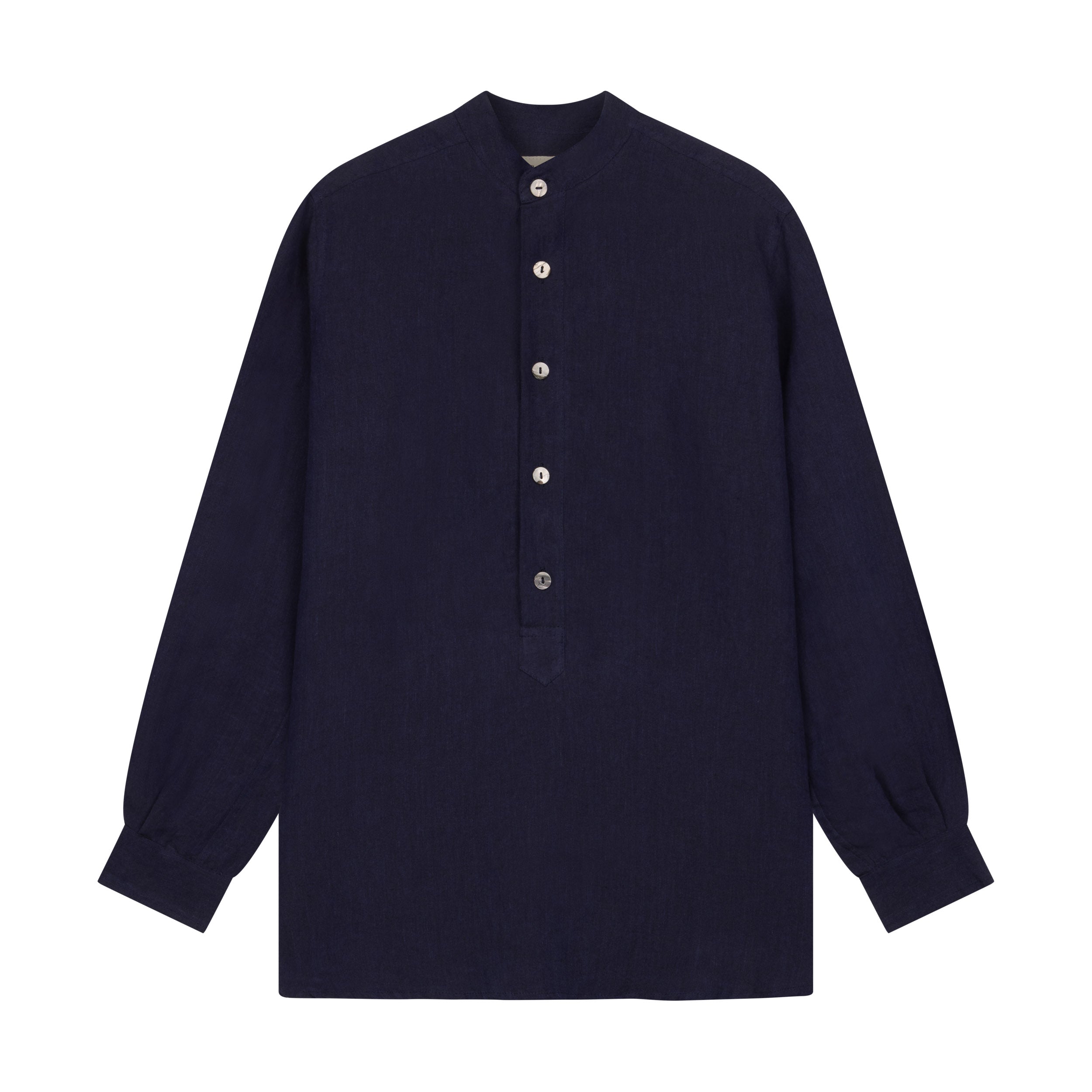 Carrier Company Collarless Work Shirt in Navy Linen