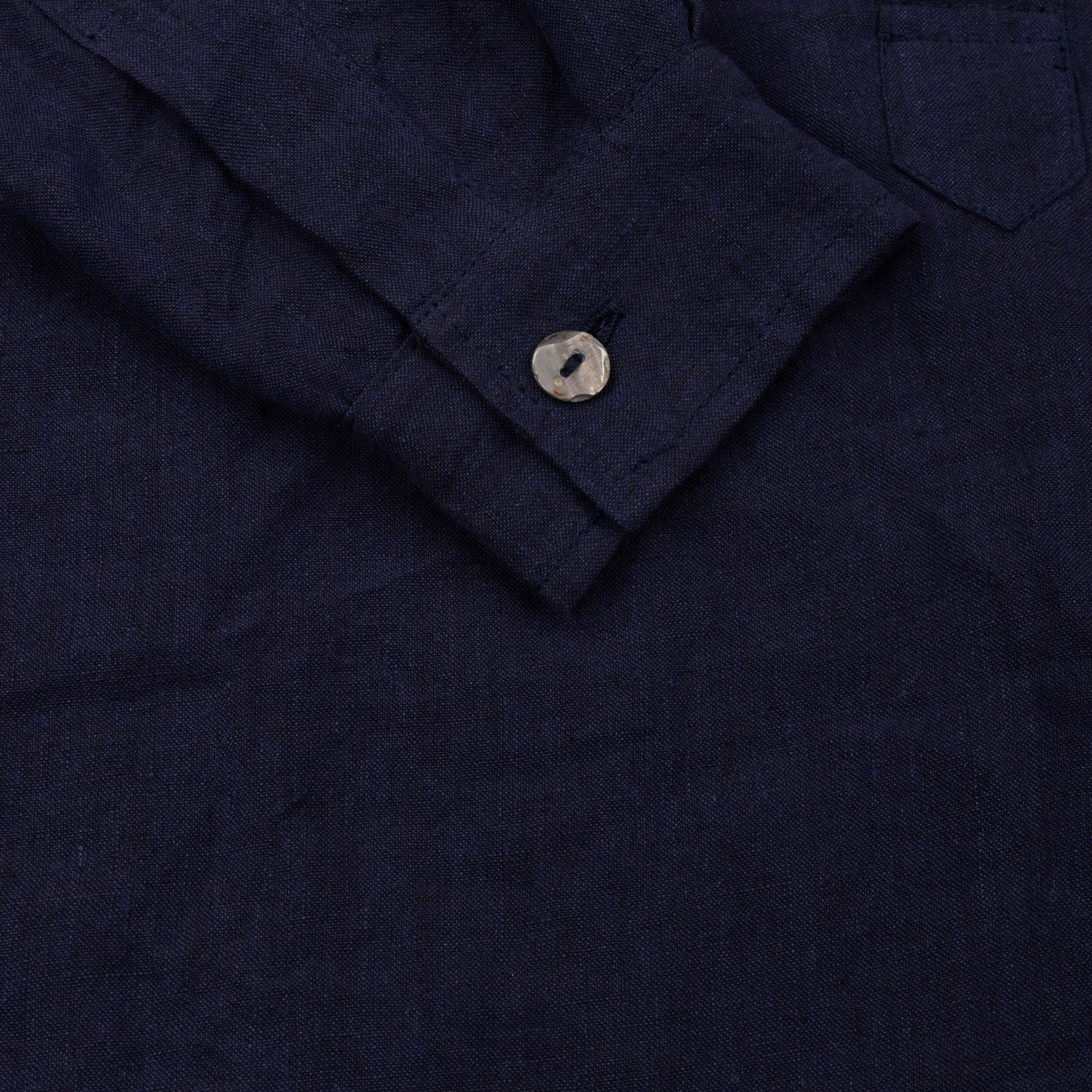 Carrier Company Collarless Work Shirt in Navy Linen