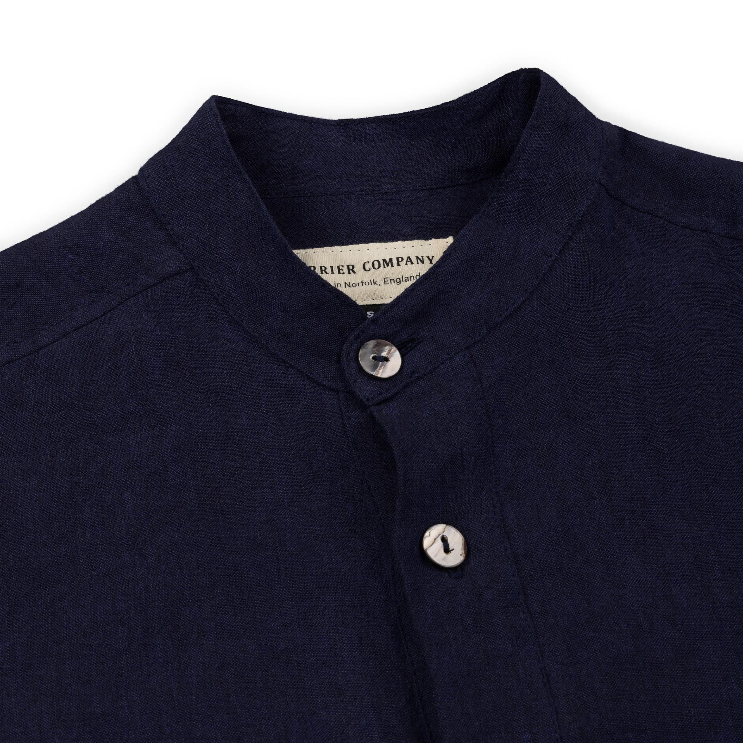 Carrier Company Collarless Work Shirt in Navy Linen