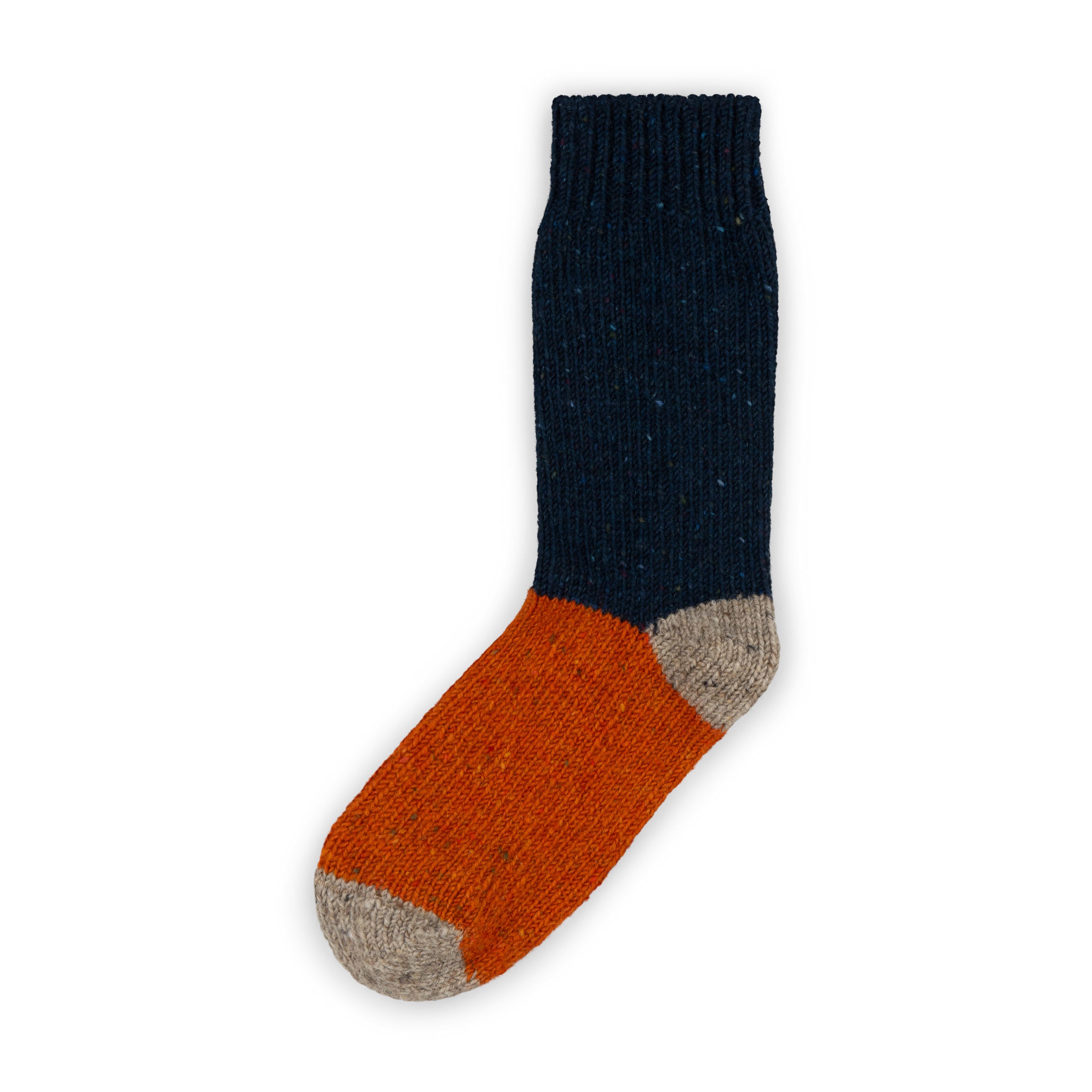 Carrier Company Tri-Colour Donegal Sock In Midnight & Pumpkin