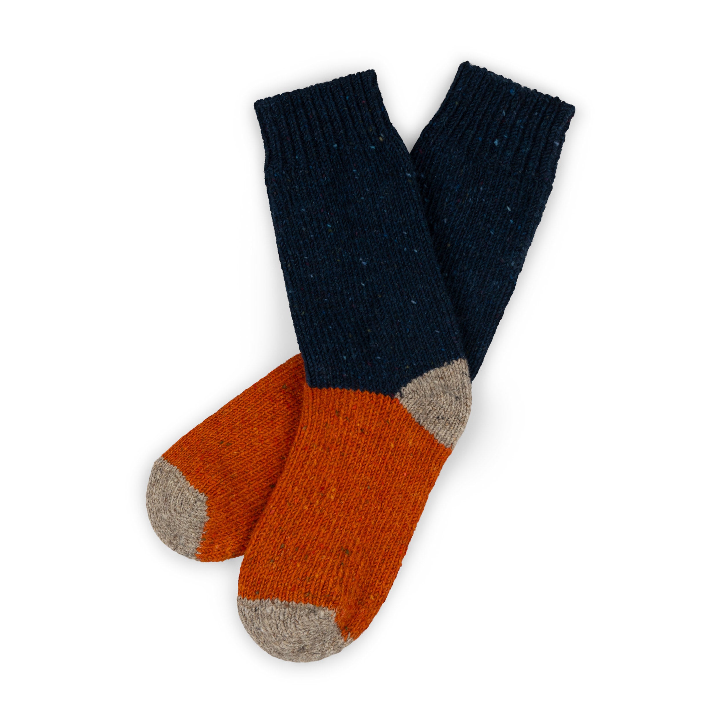 Carrier Company Tri-Colour Donegal Sock In Midnight & Pumpkin