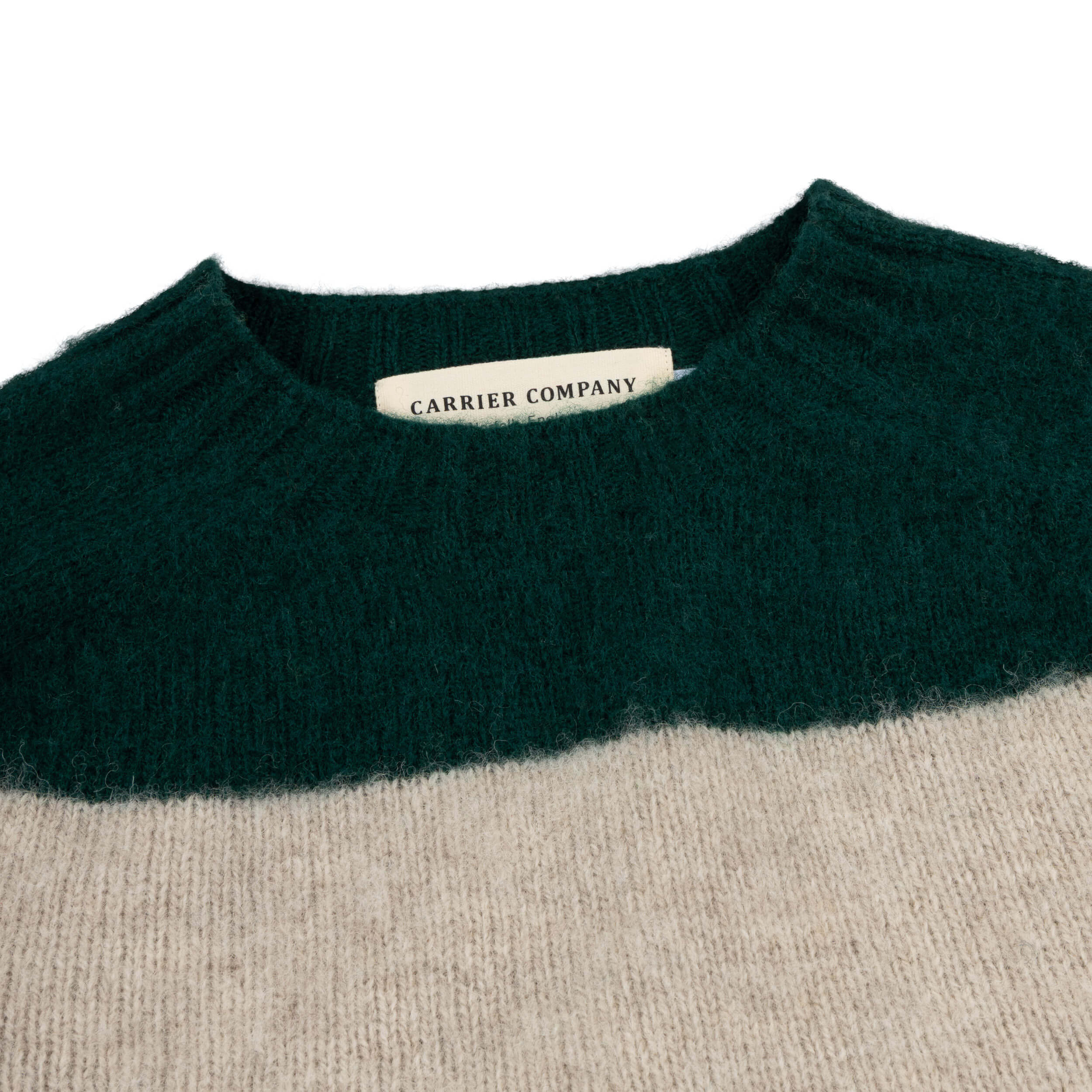 Carrier Company Brushed Shetland Lambswool Jumper in Pine & Frost.