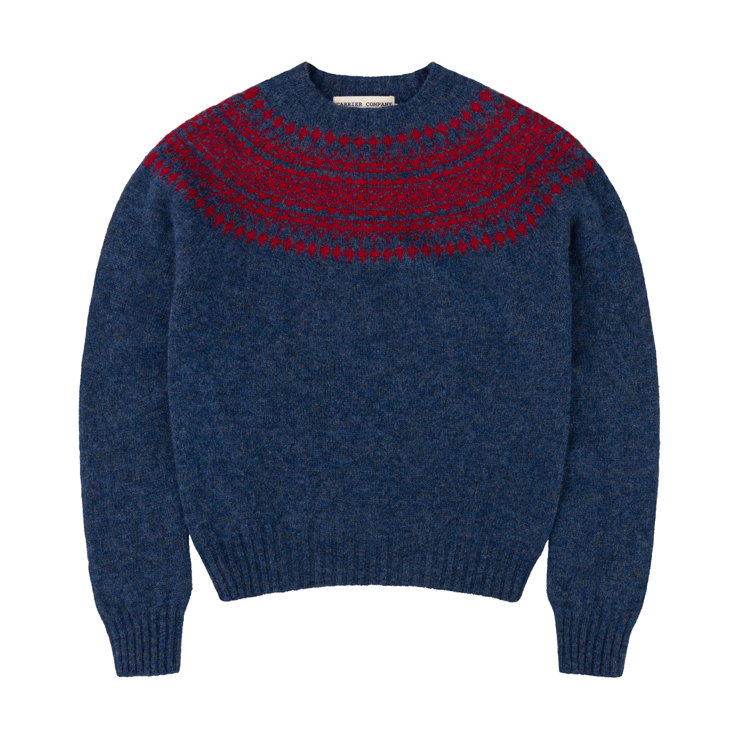 Carrier Company Shetland Lambswool Yoke Jumper in Denim & Navy