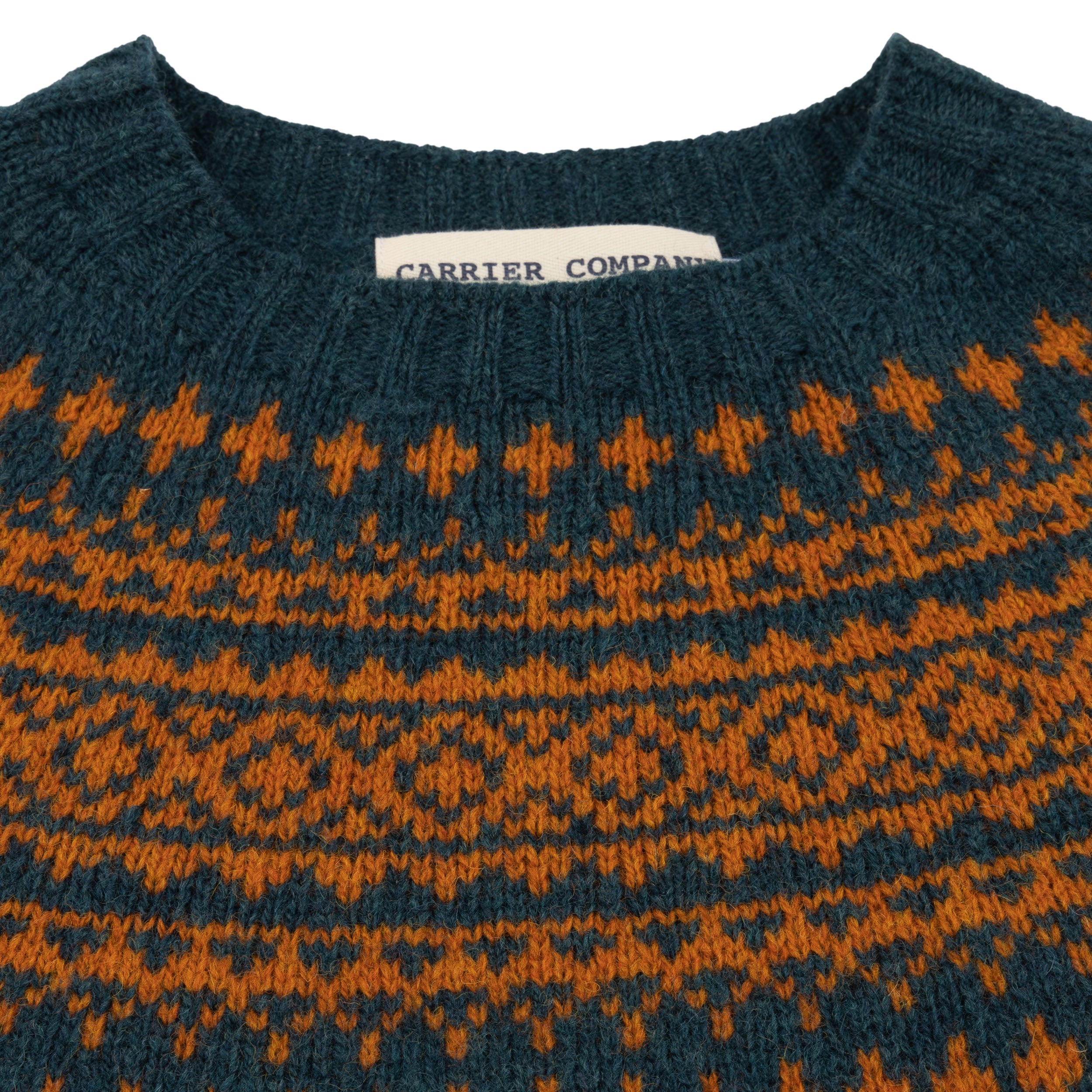 Carrier Company Shetland Lambswool Yoke Jumper in Ginger and Teal