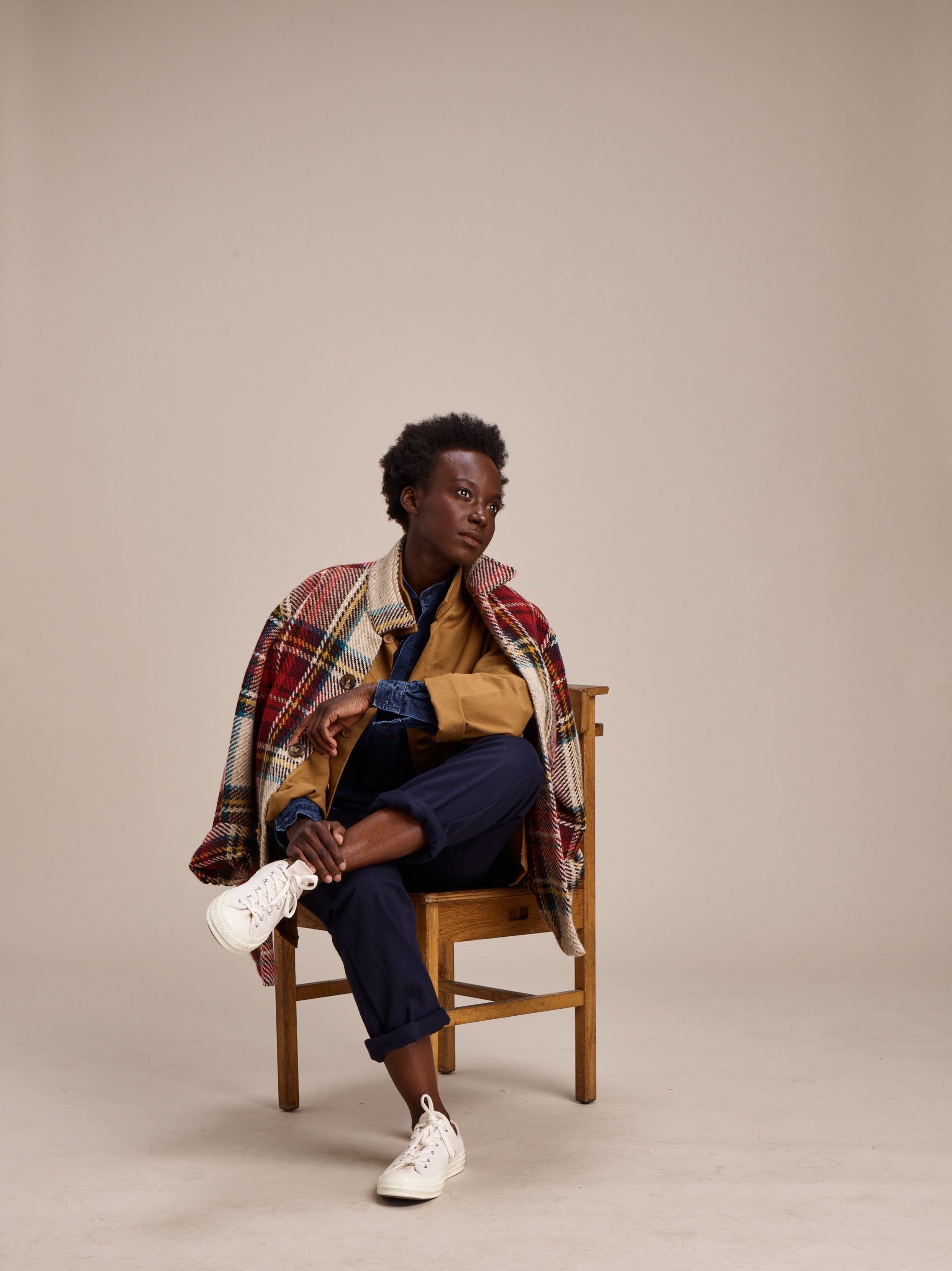 Woman wearing red Celtic wool jacket