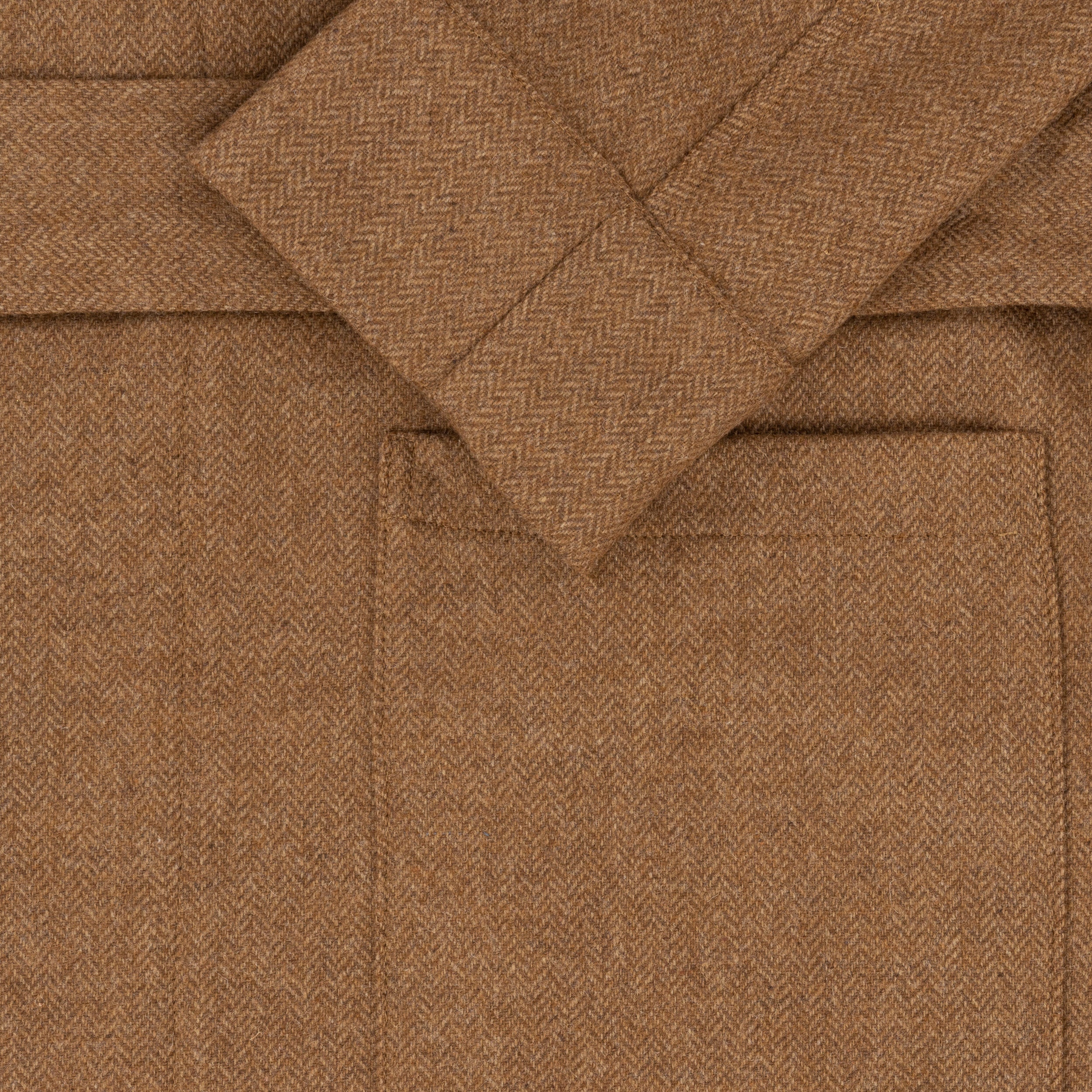 Detail of Carrier Company Wool Dressing Gown in Tan Herringbone