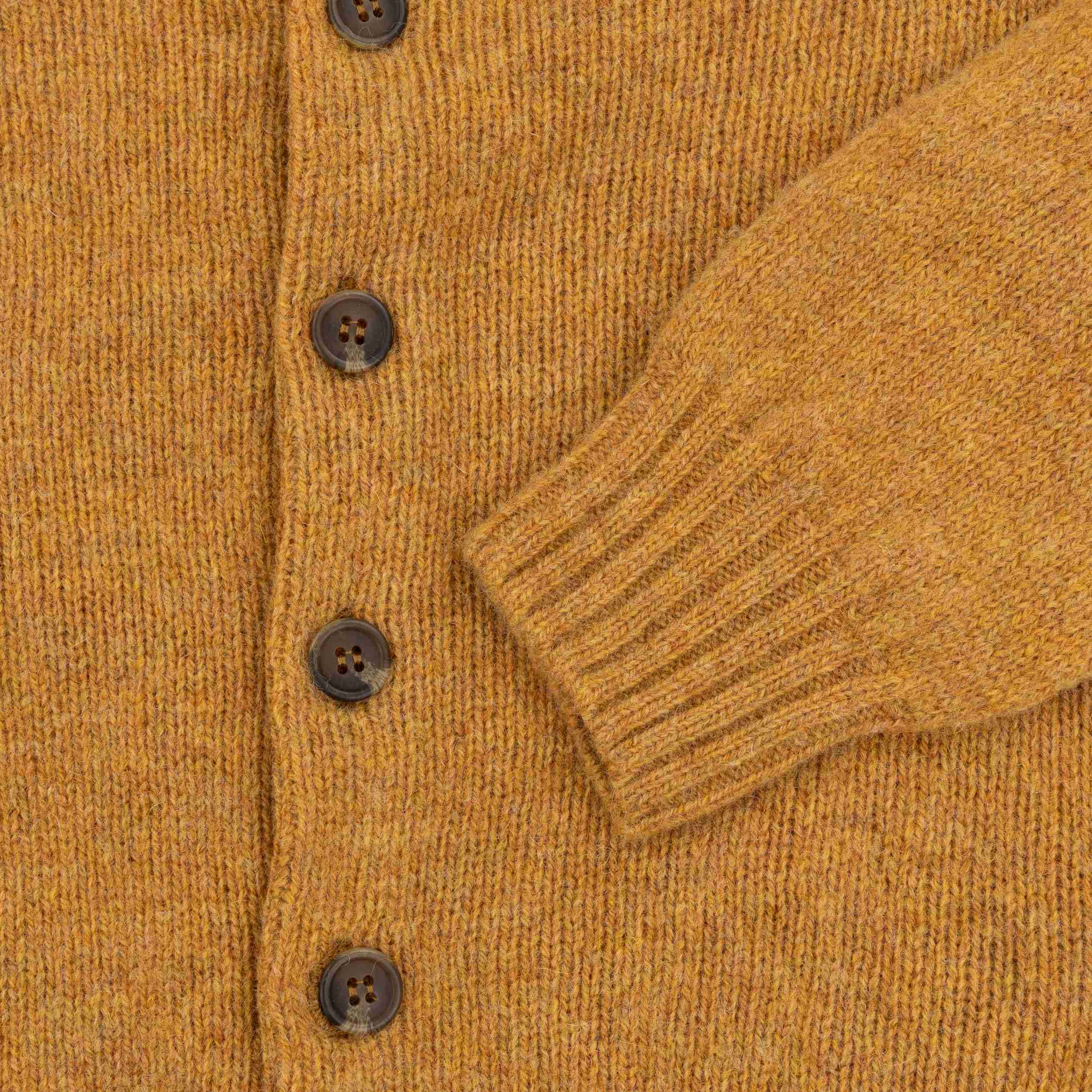 Carrier Company Shetland Lambswool Button Down V Neck Cardigan in Cumin