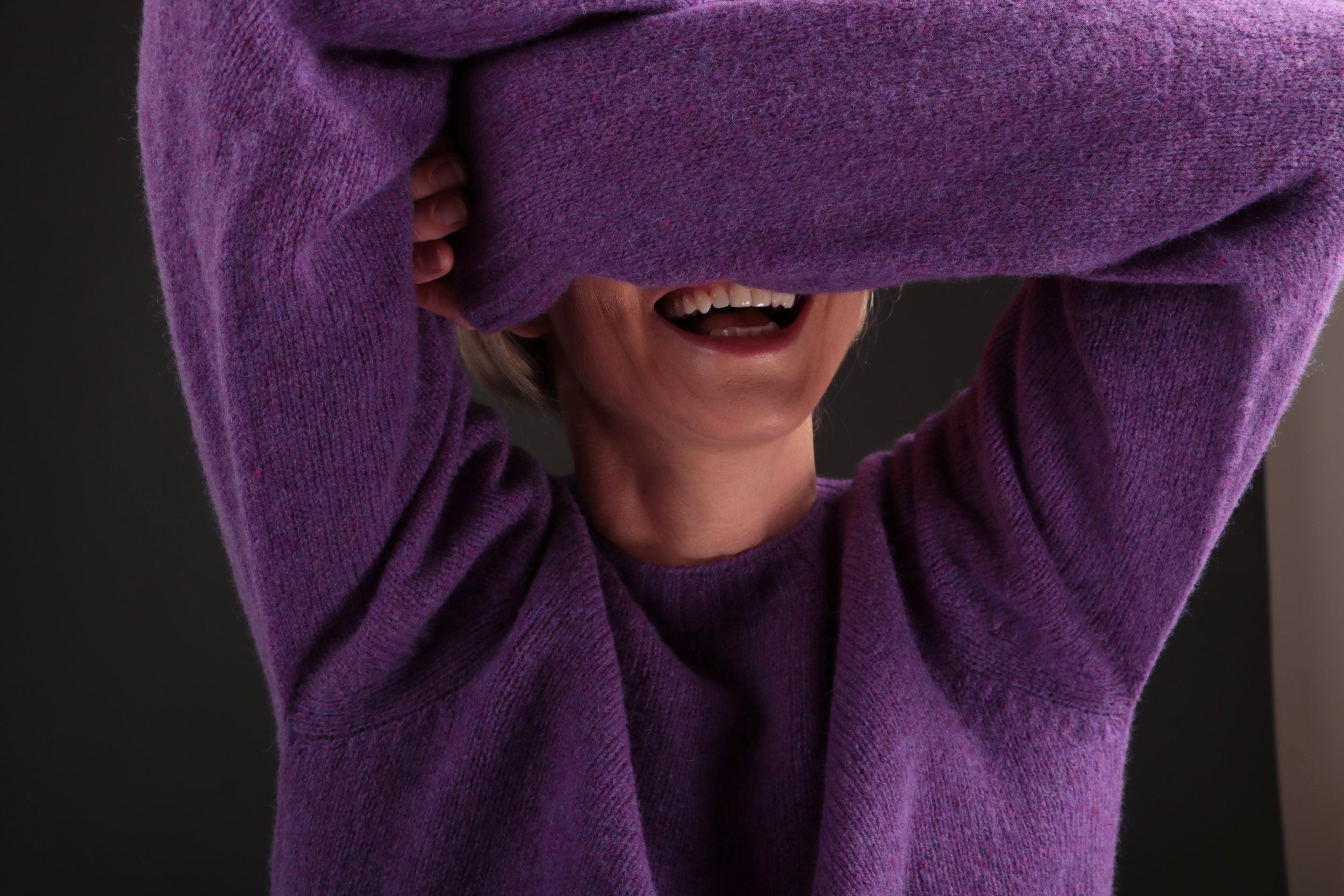 Sienna wears Carrier Company Dutch Trouser with Shetland Lambswool Jumper in Allium