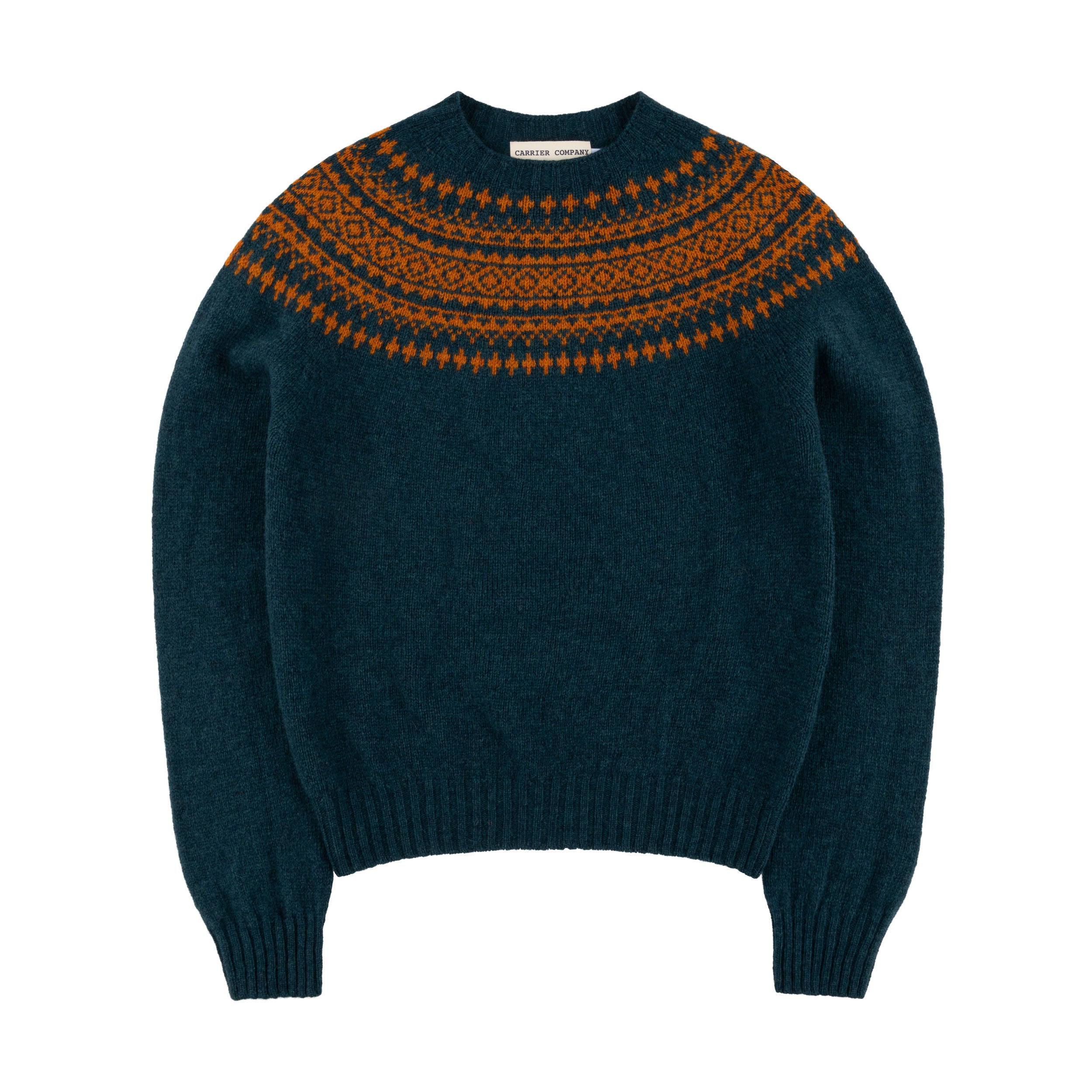 Carrier Company Shetland Lambswool Yoke Jumper in Ginger and Teal