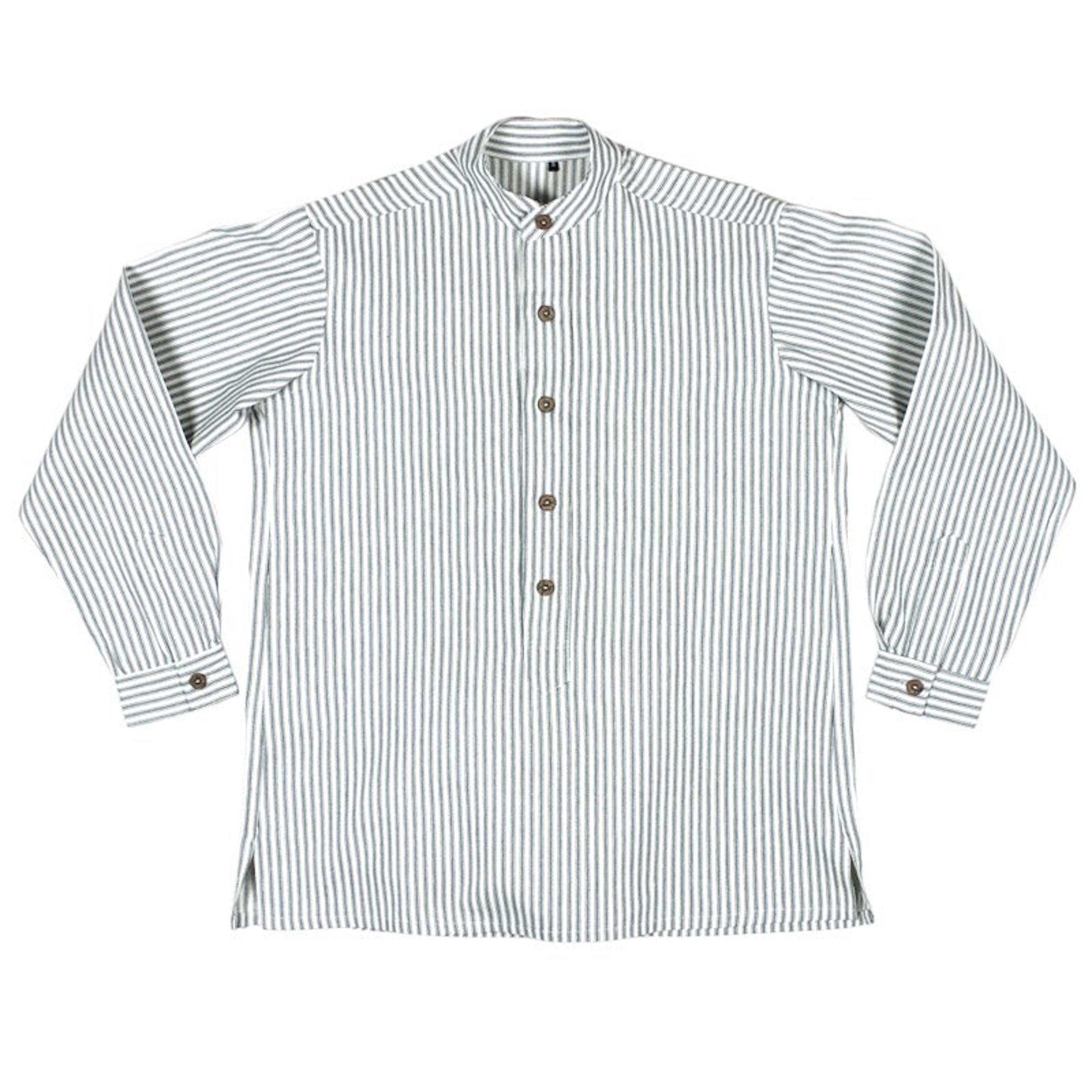 Carrier Company Collarless Workshirt in Indigo Ticking