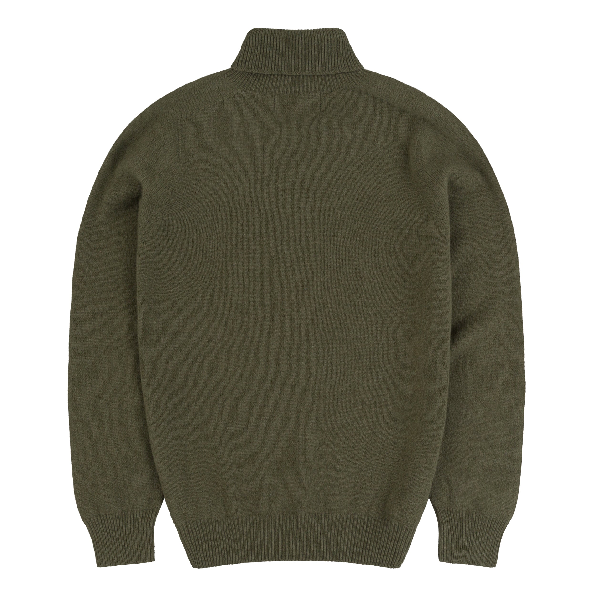 Hand wash with wool detergent, reshape whilst damp, iron inside out.Carrier Company Hand Cashmere and Merino Supersoft Roll Neck Jumper in Olive