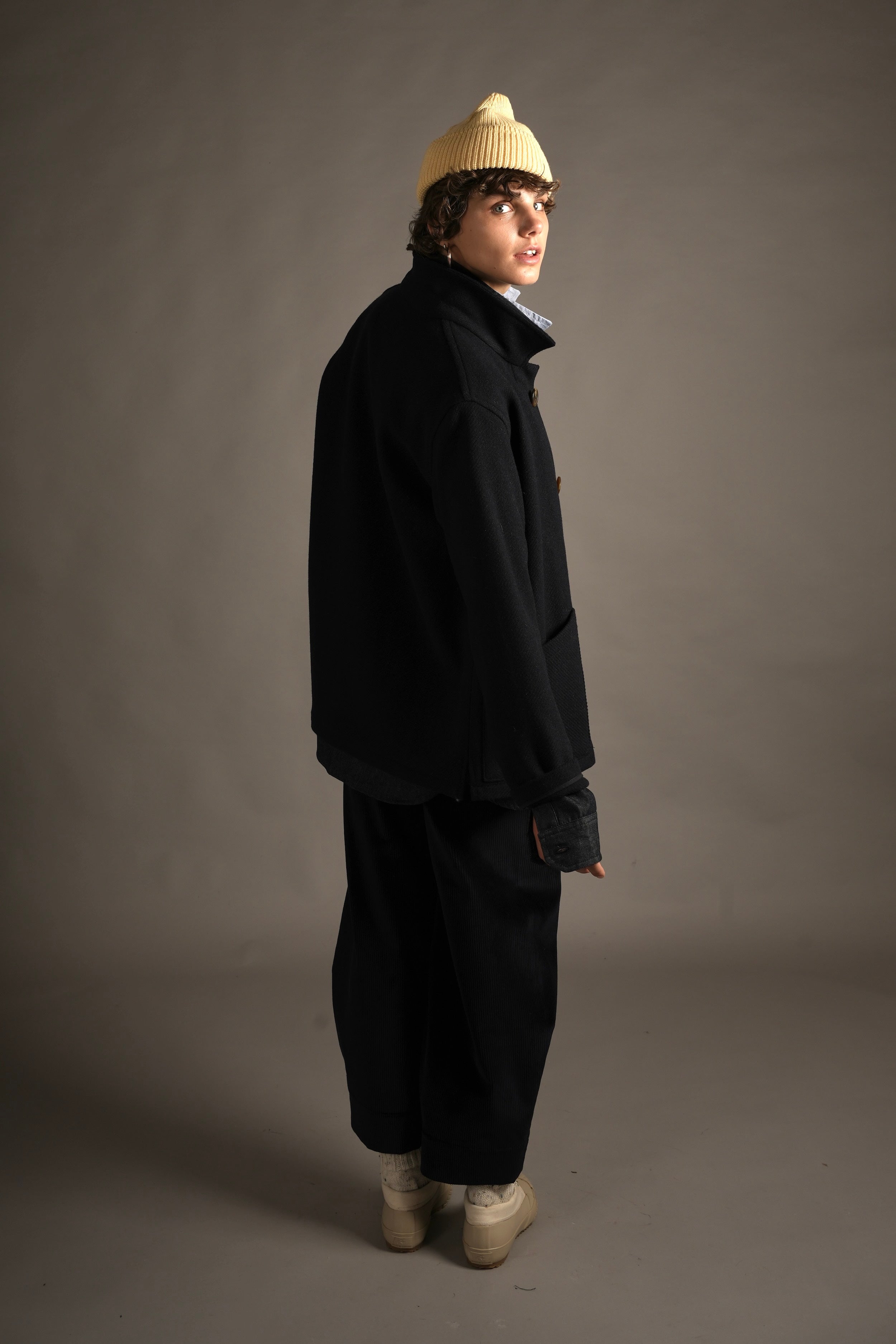 Els Wears Carrier Company Plain Wool Jacket in Navy
