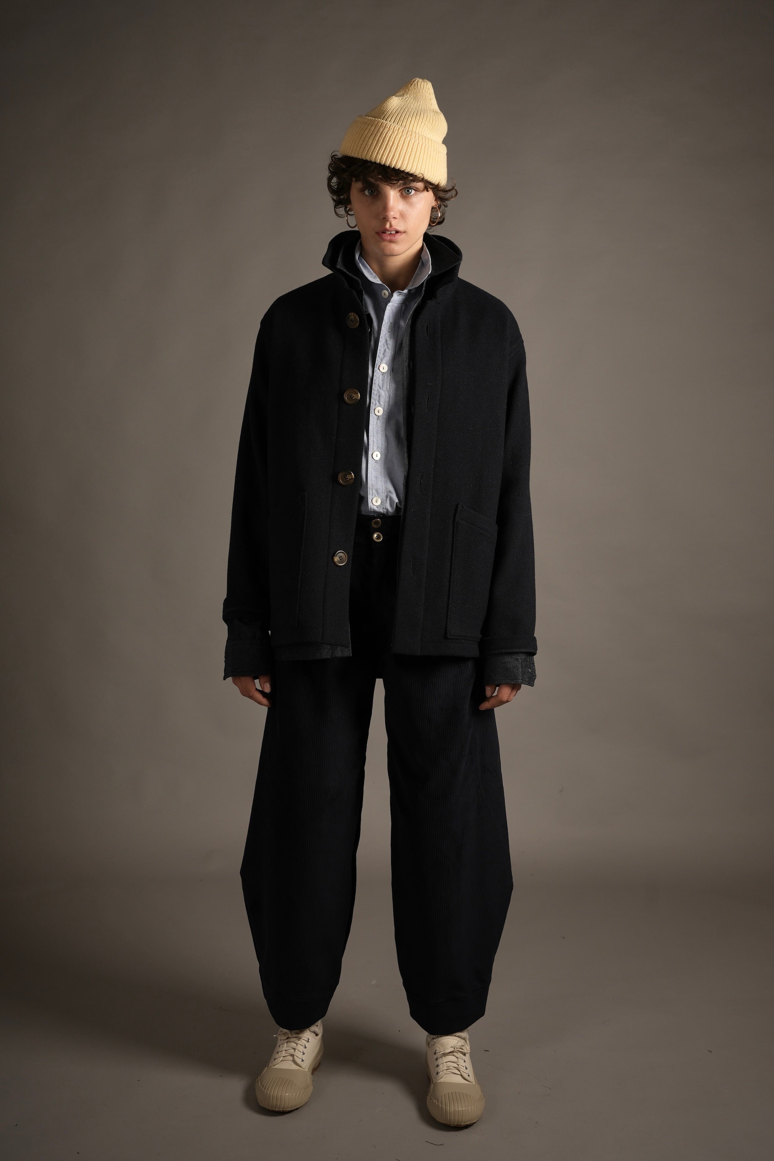 Els Wears Carrier Company Plain Wool Jacket in Navy