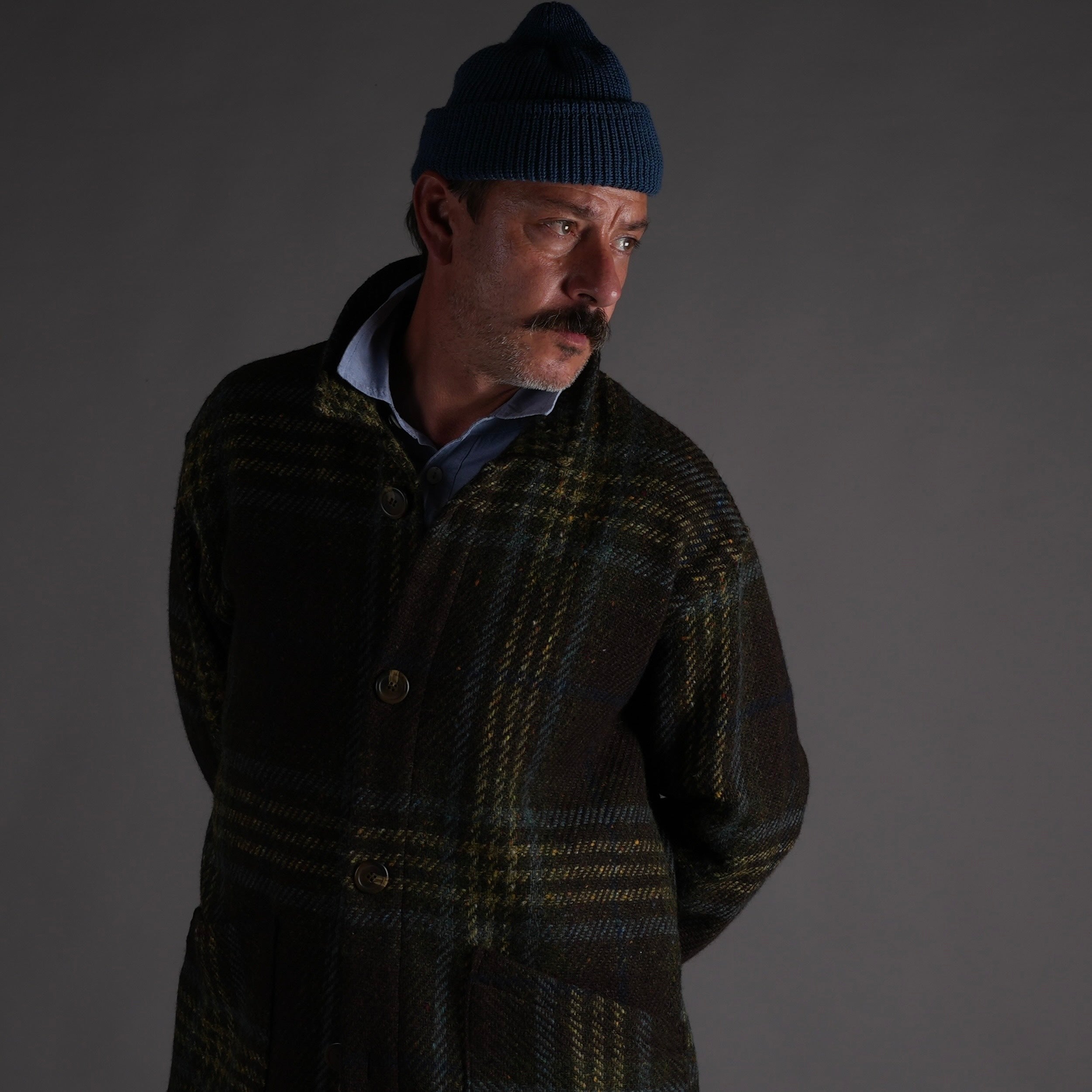 Enzo wears Carrier Company Celtic Wool Jacket in Spearmint