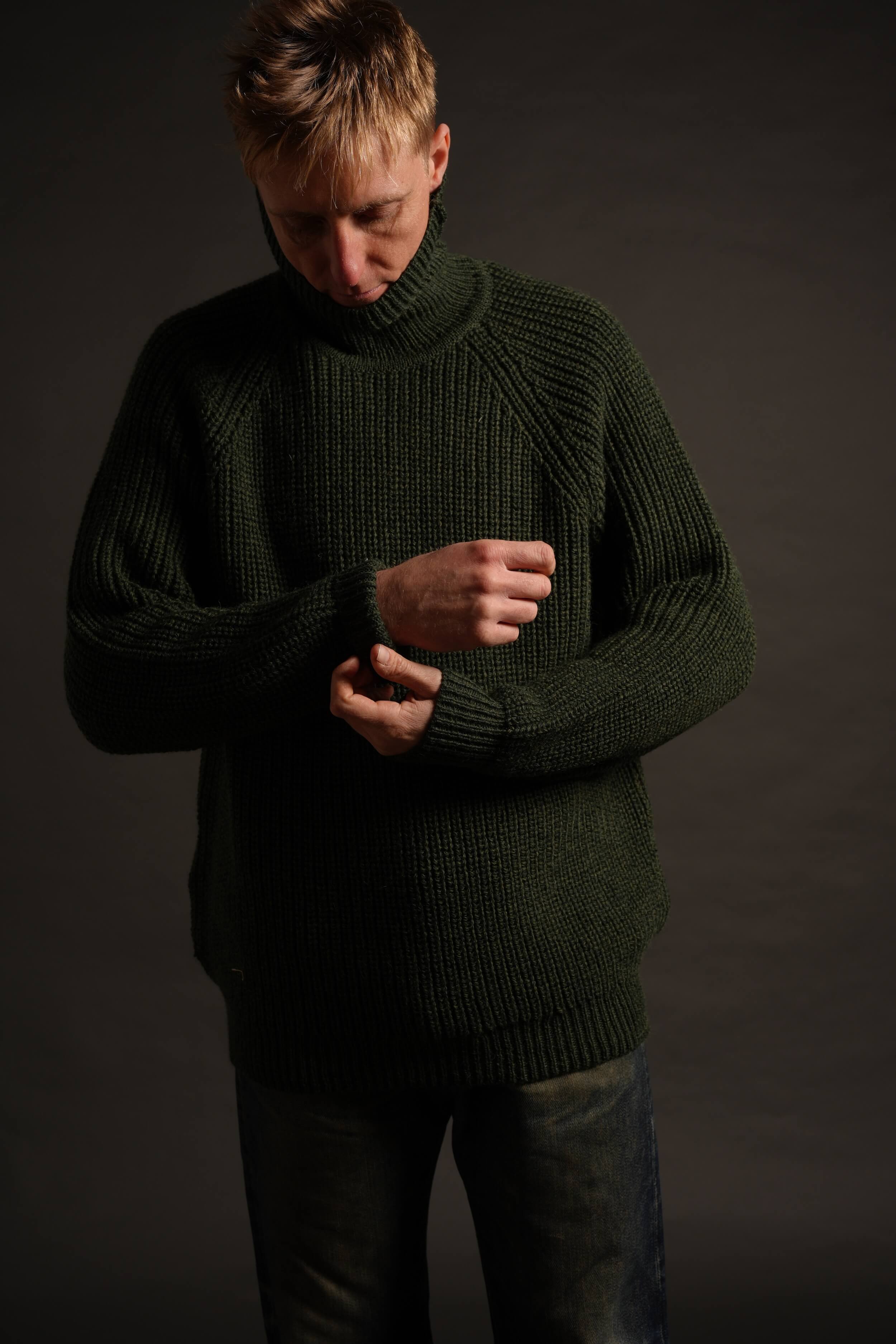 Tommy Wears Carrier Company Fisherman's Jumper In Kelp