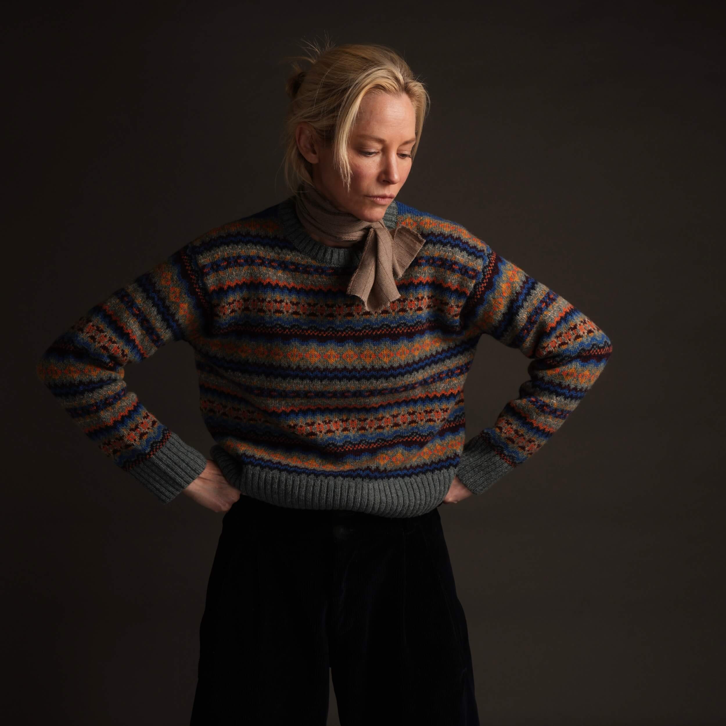 Sienna Wears Carrier Companuy Fair Isle Jumper In Sea Glass