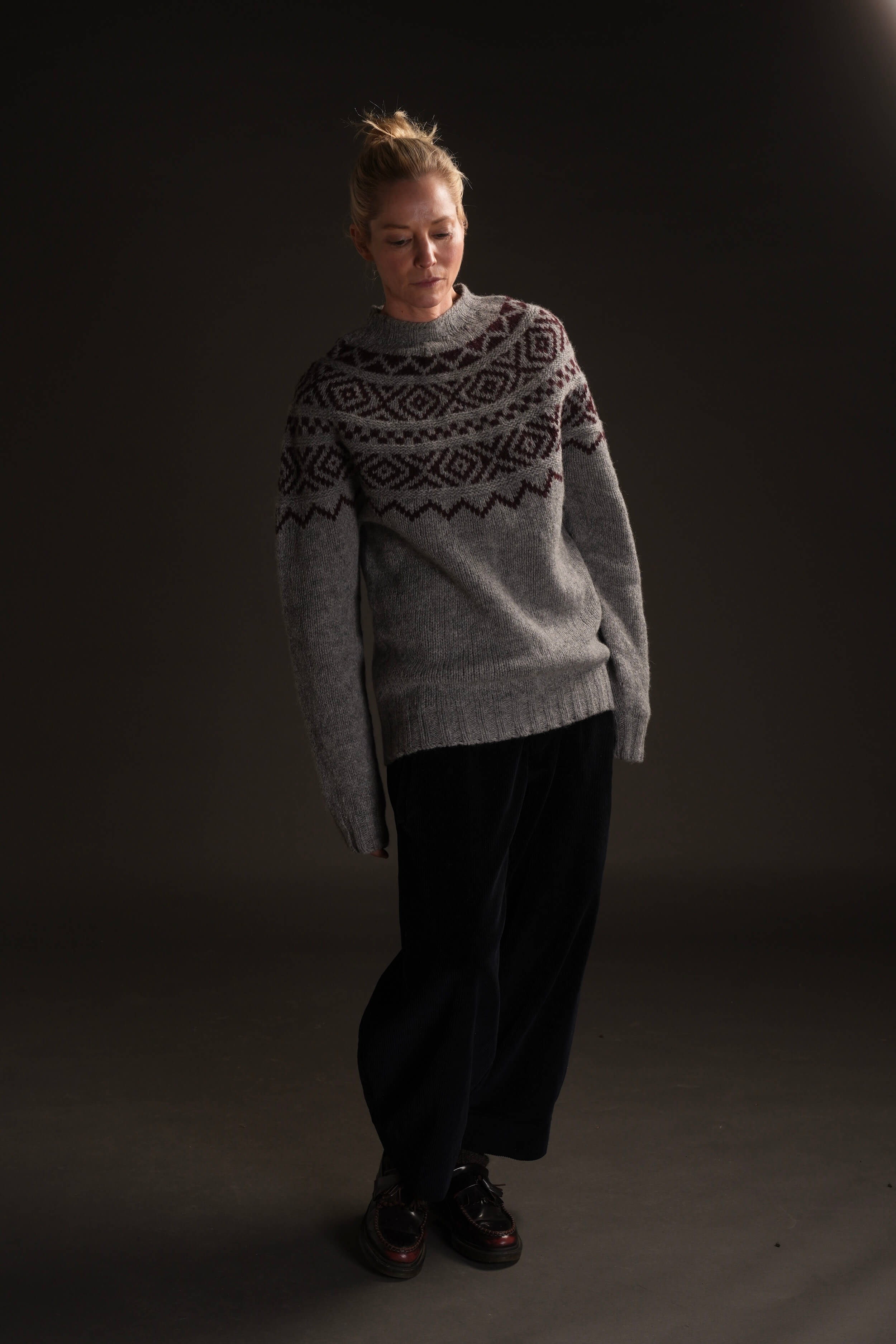 Sienna Wears Carrier Company Chunky Wide Yoke In Beetroot & Grey