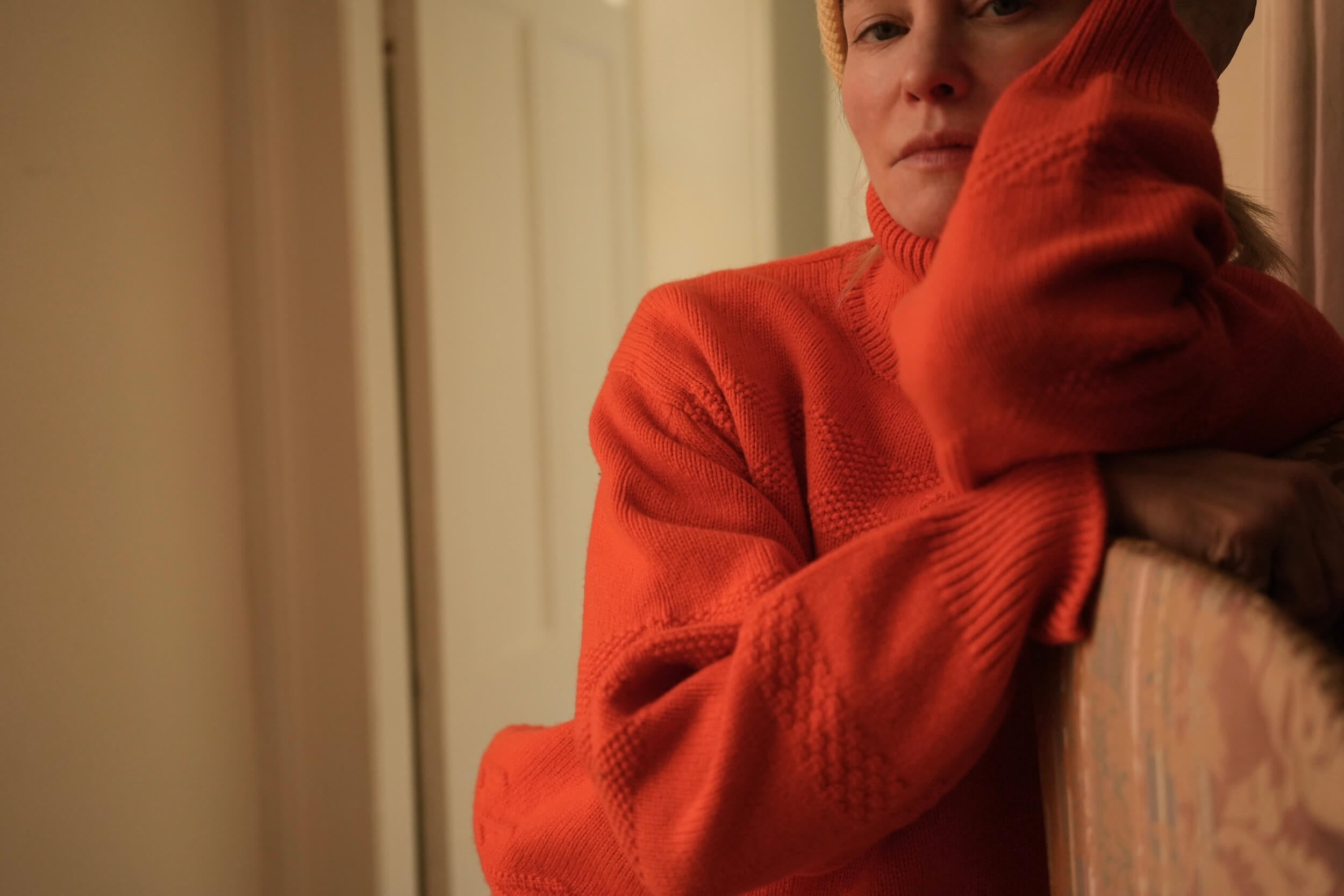 Sienna Wears Carrier Company Textured Polo Neck In Satsuma