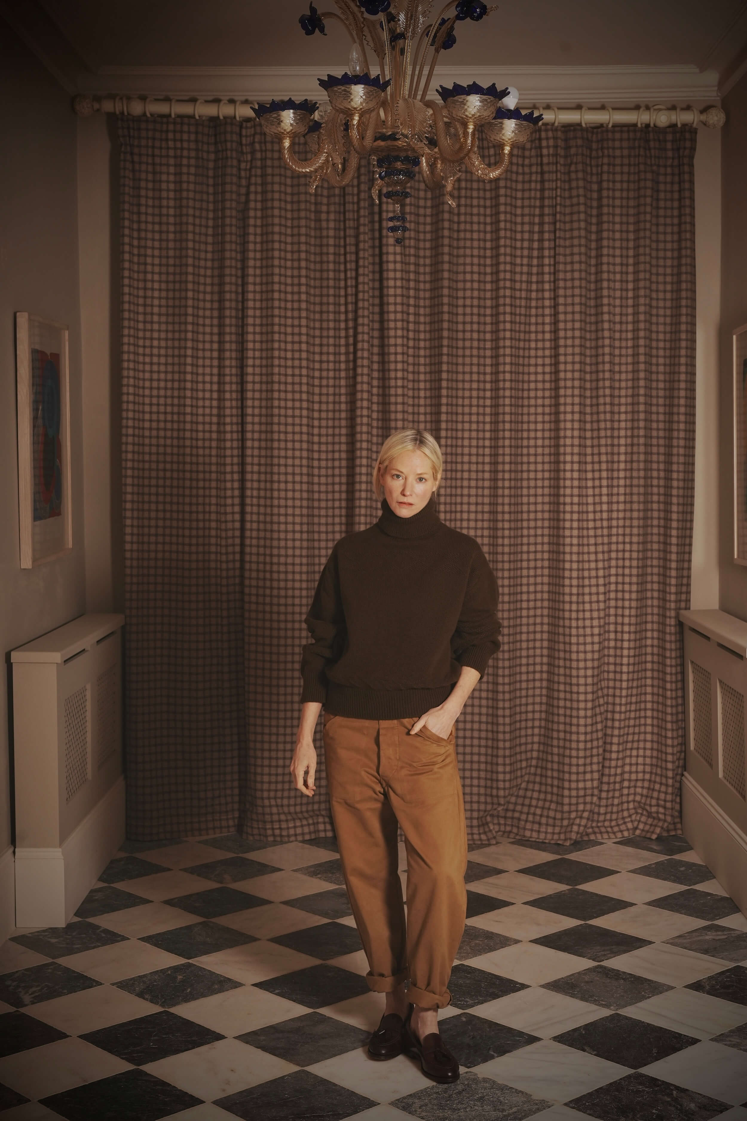 Sienna Wears Carrier Company Textured Polo Neck In Military