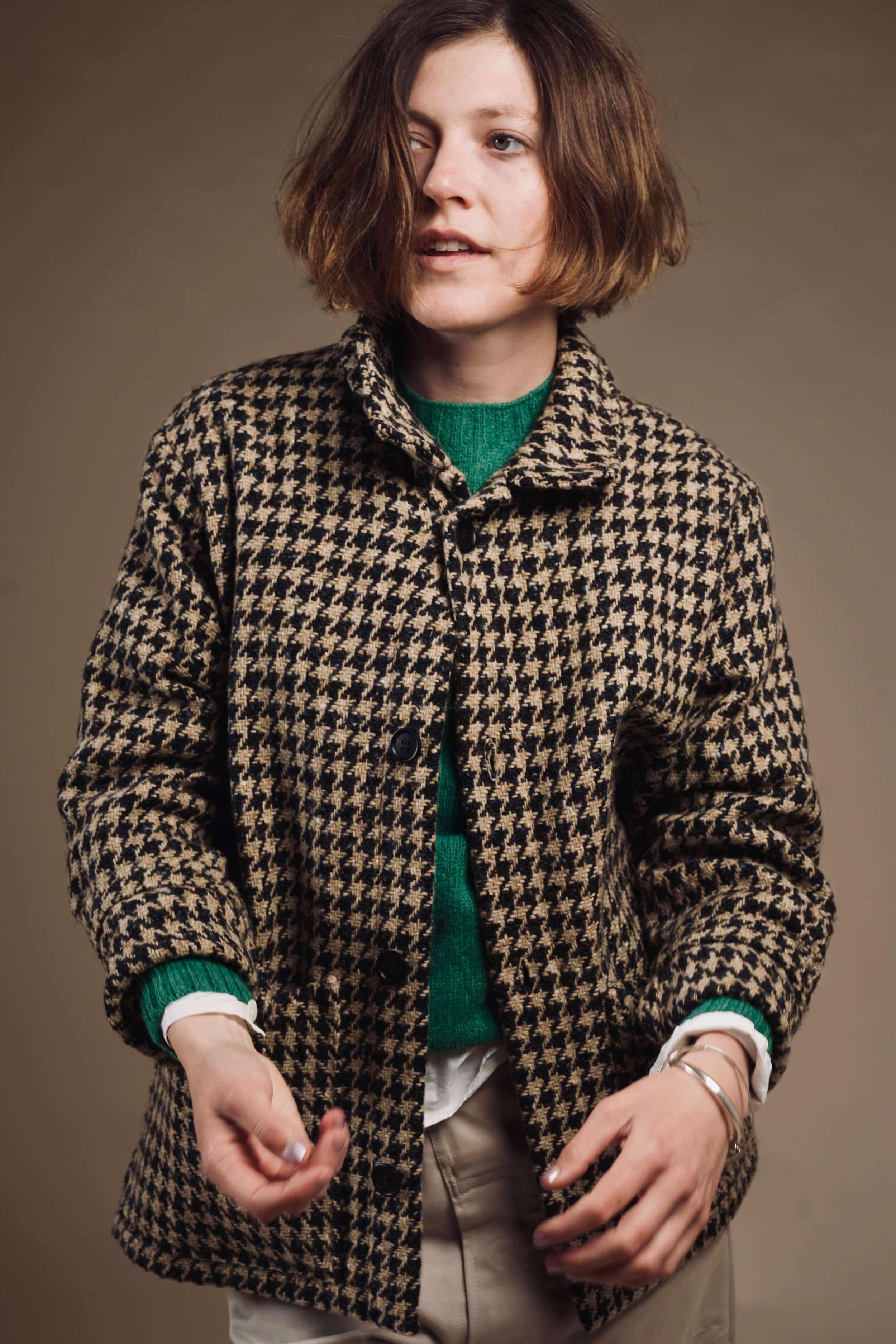 Minna Wears Carrier Company Celtic Wool Jacket in Houndstooth