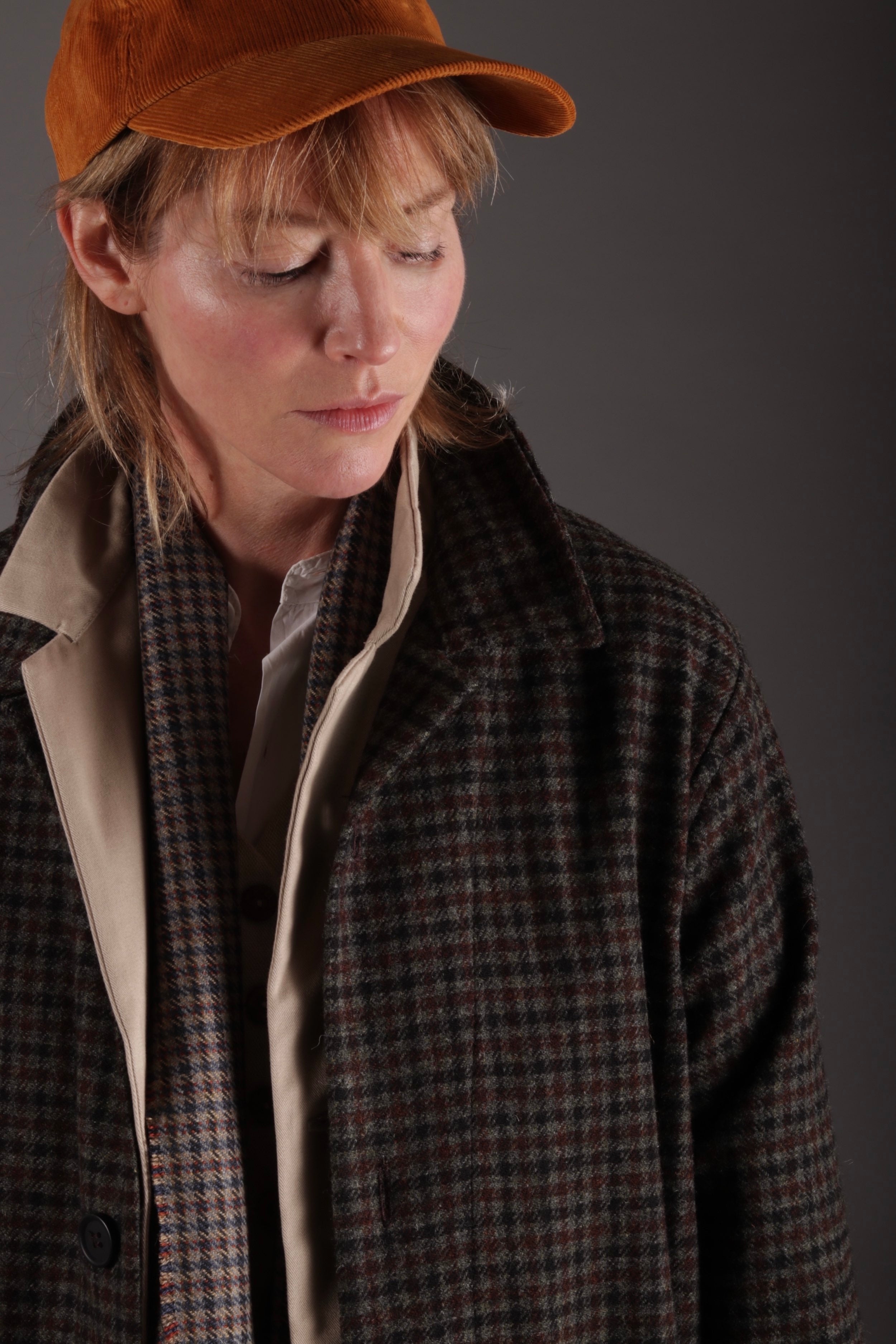 Sienna wears Carrier Company Wool Coat with Corduroy Cap, Scarf, Three Button Jacket and Dutch Trousers