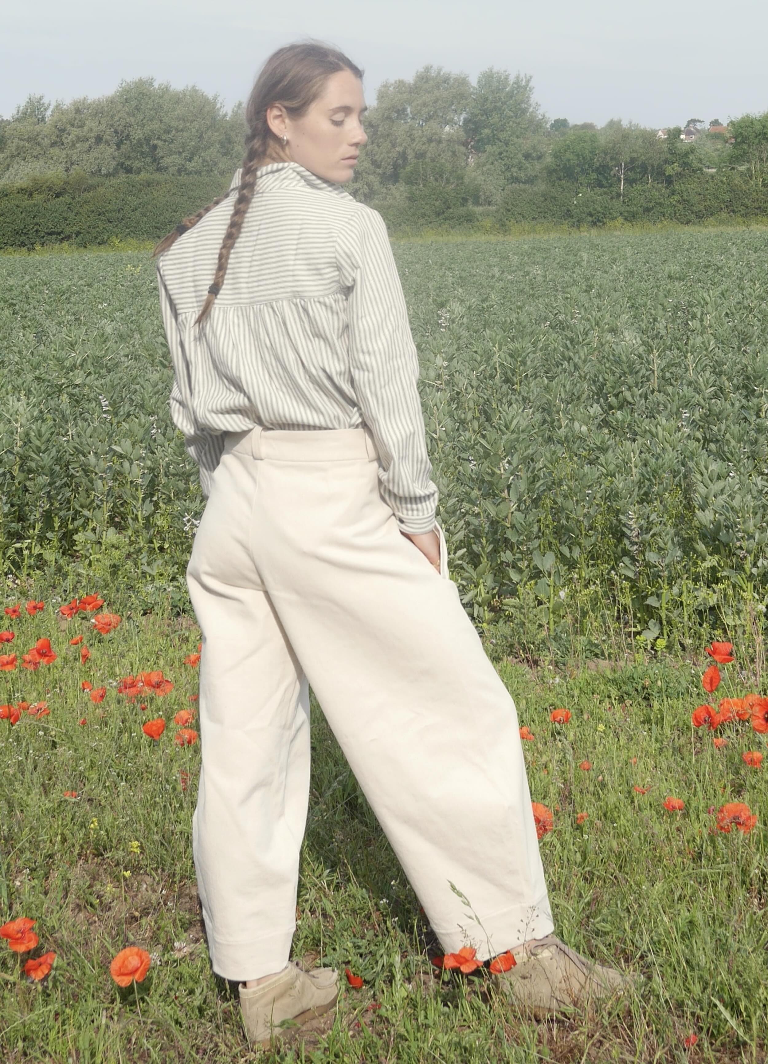 Decca Wears Carrier Company Pullover Blouse with Dutch Trouser In Seeded Denim